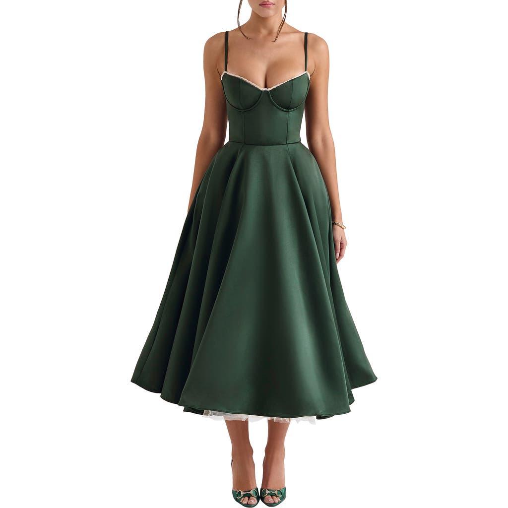 House Of Cb Mademoiselle Bustier Stretch Satin Midi Dress in Green | Lyst