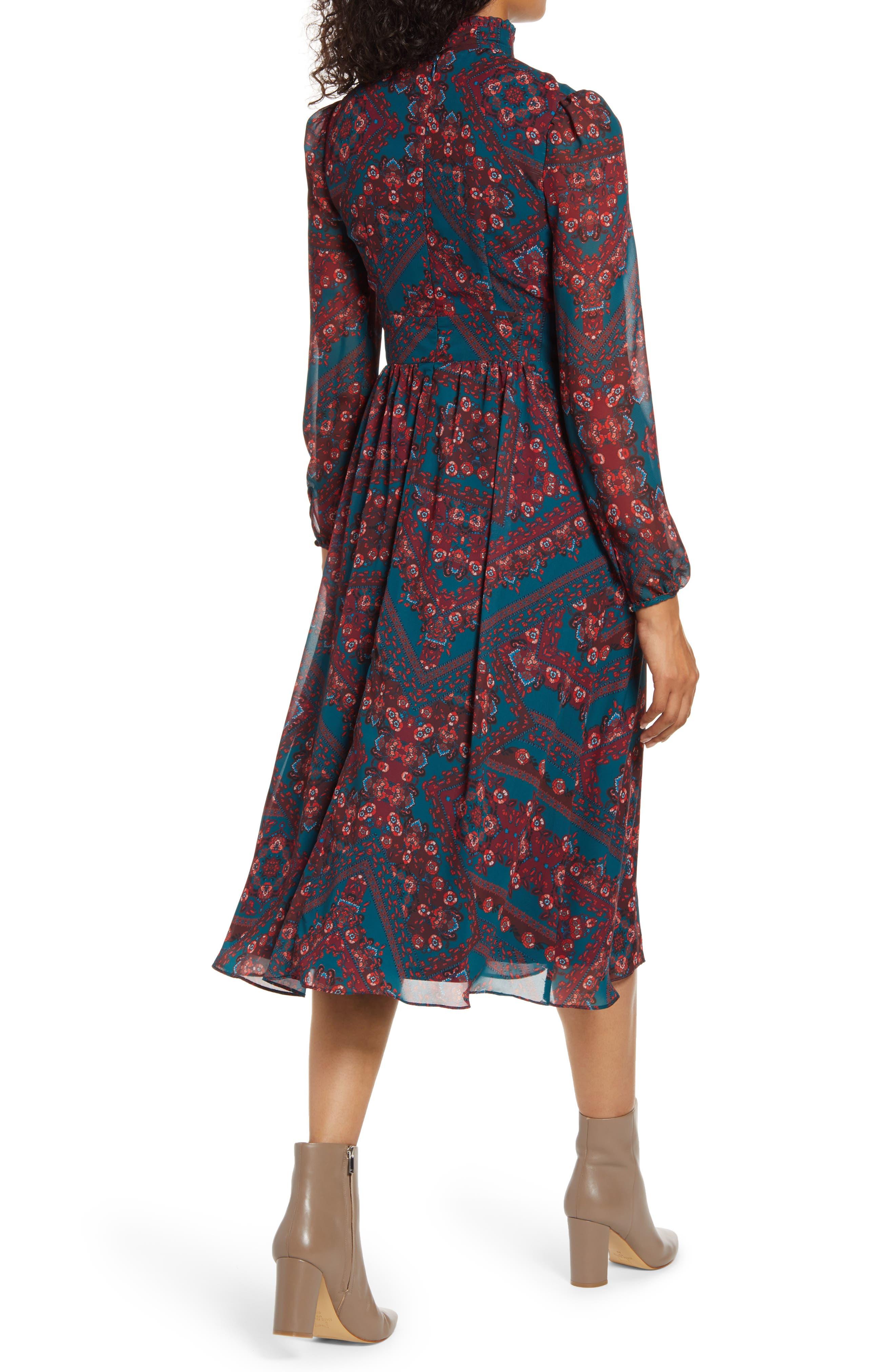 Mock Neck Long Sleeve Midi Dress 