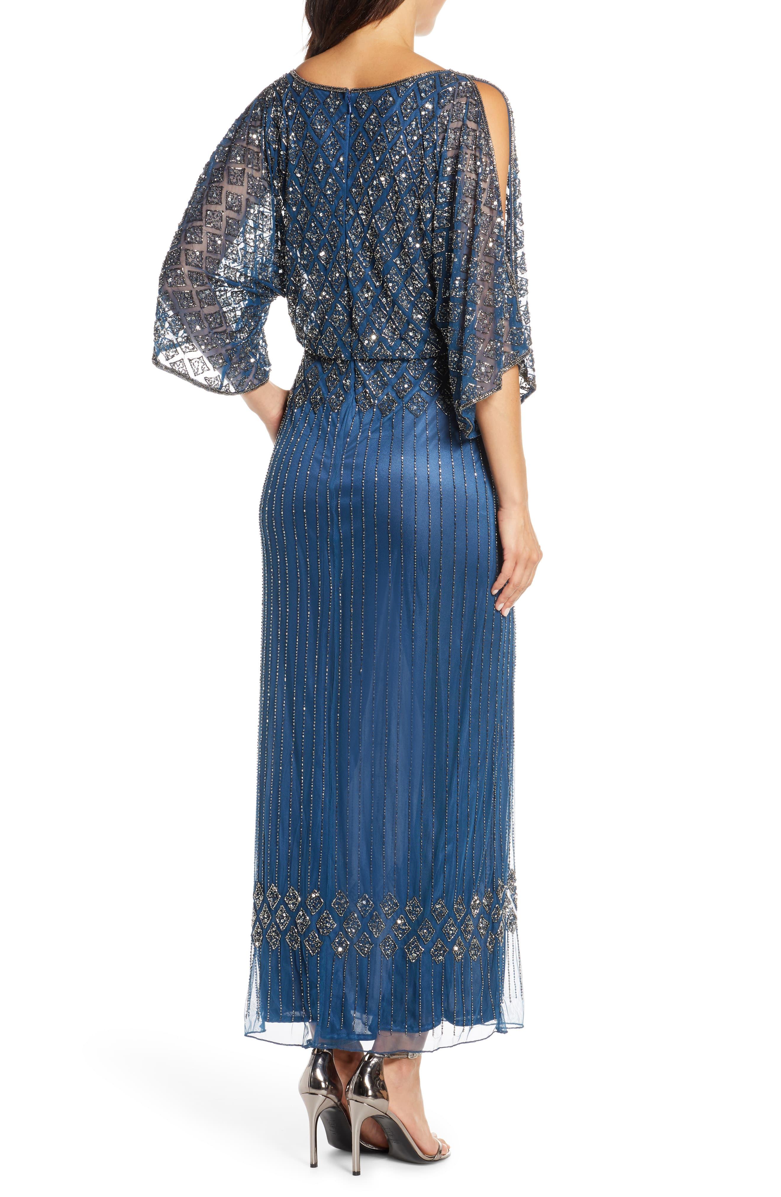 Pisarro nights diamond motif mesh blouson gown sales