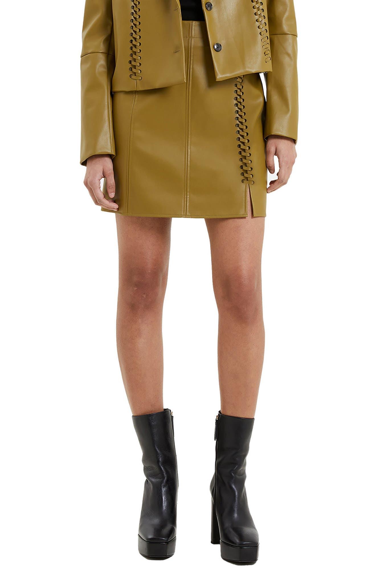 French Connection Crolenda Faux Leather Miniskirt in Yellow | Lyst