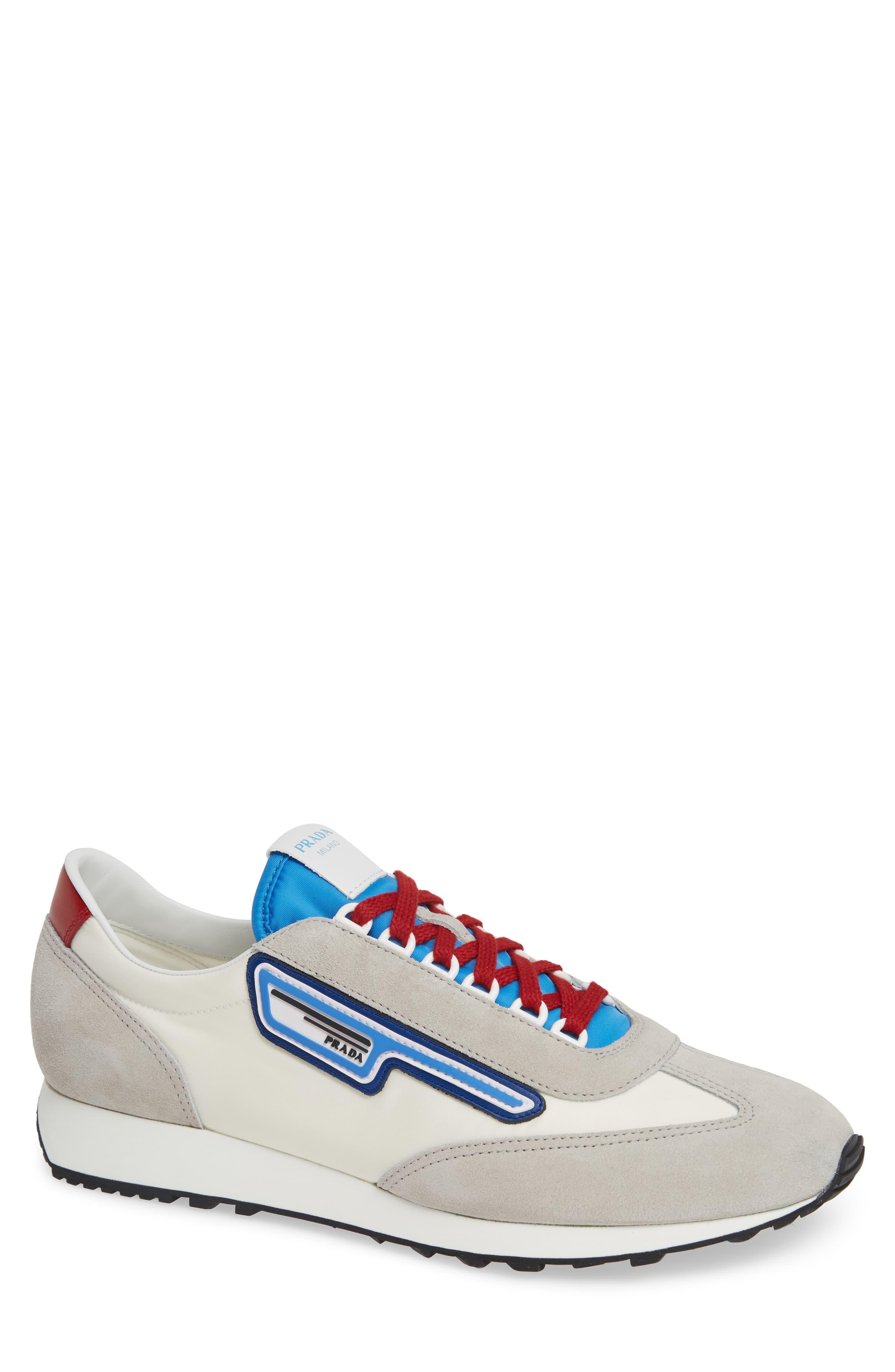 Prada Retro Trainer Sneaker in White/ Blue (Blue) for Men - Lyst