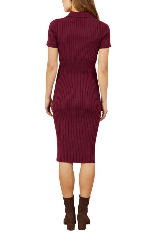 Yumi' Fitted Rib Knitted Midi Dress in Red | Lyst