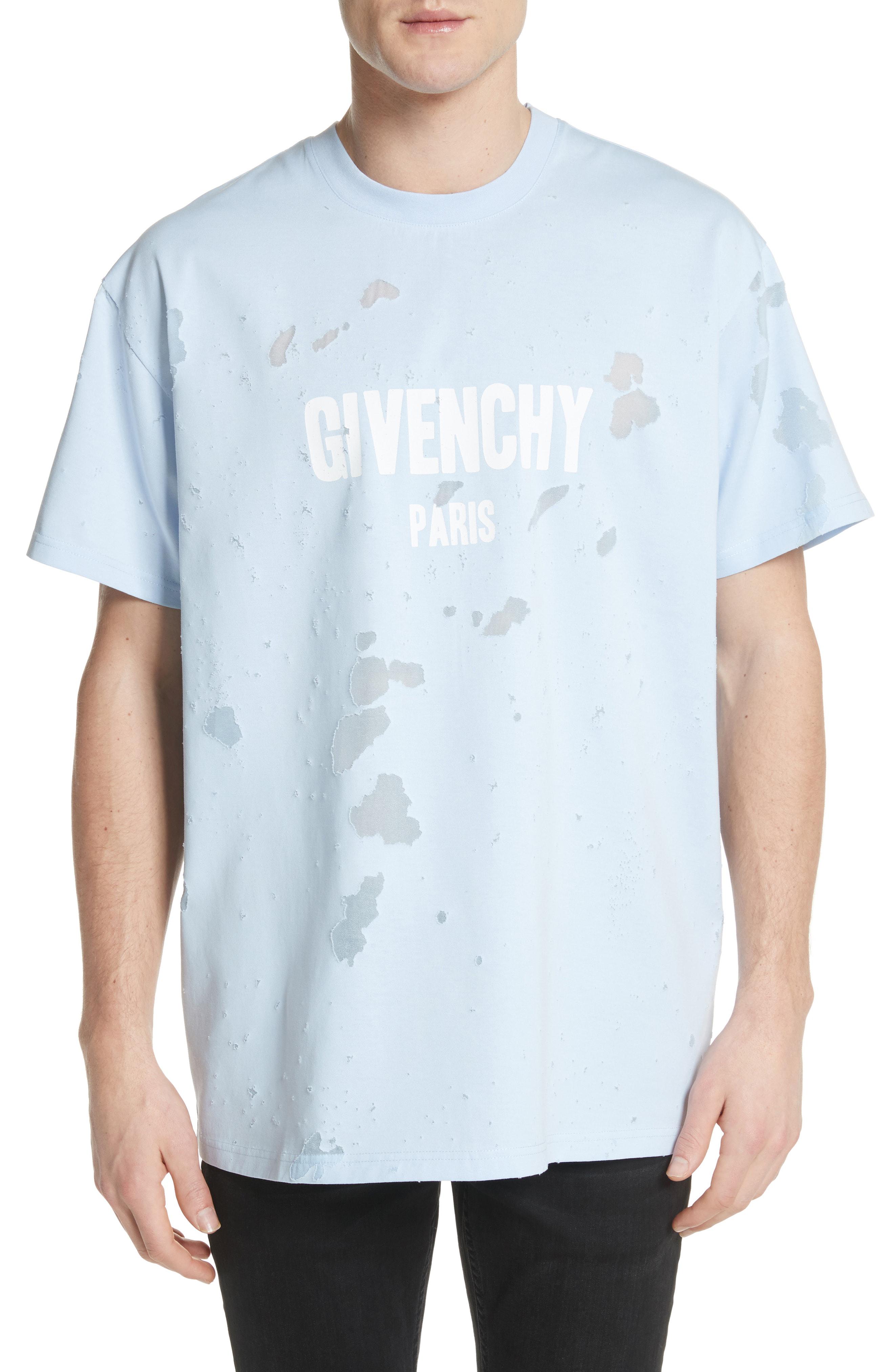 Givenchy Cotton Destroyed Logo Graphic T-shirt in Blue for Men - Lyst