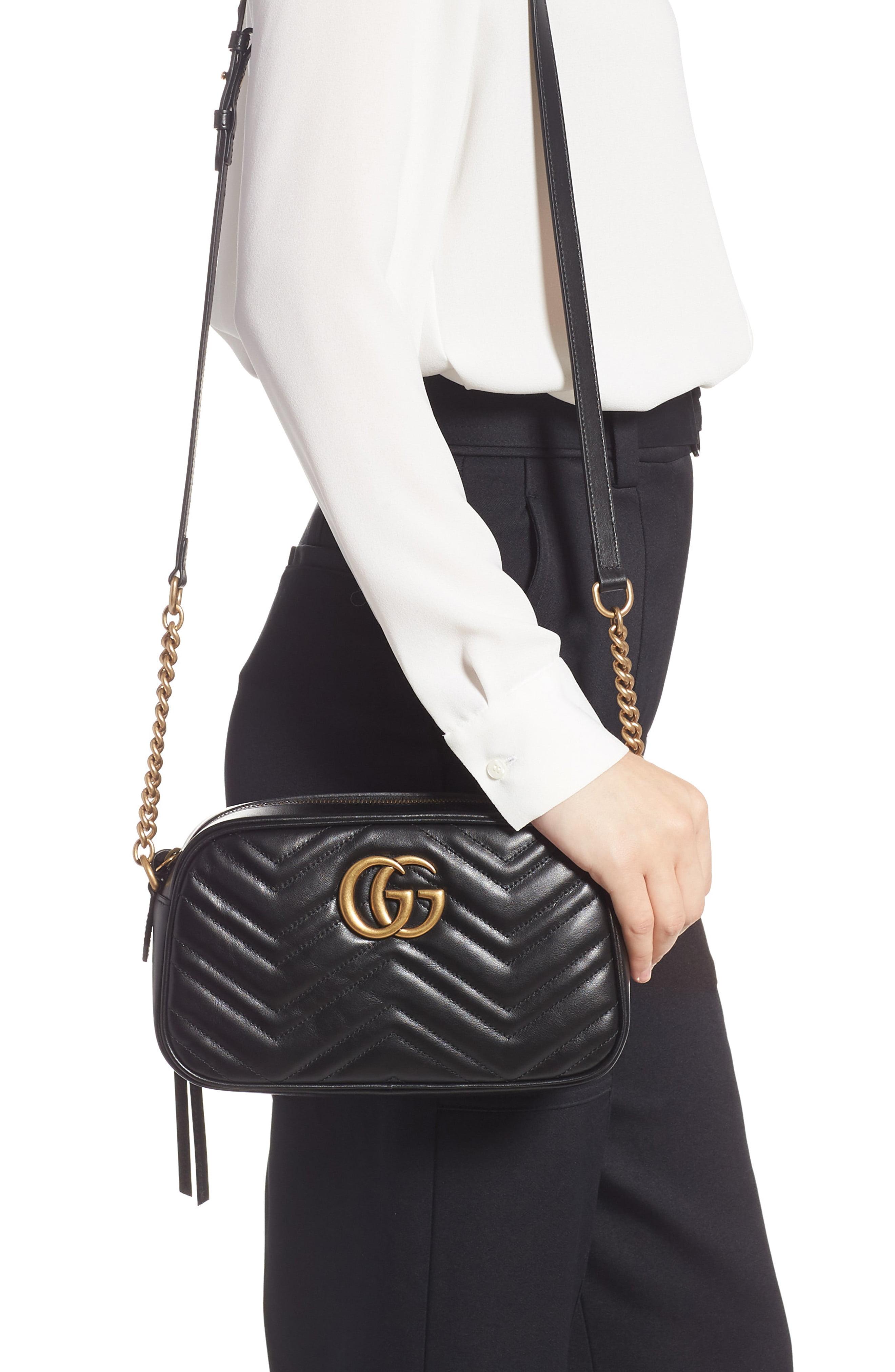gucci gg marmont matelassé leather mini chain camera bag