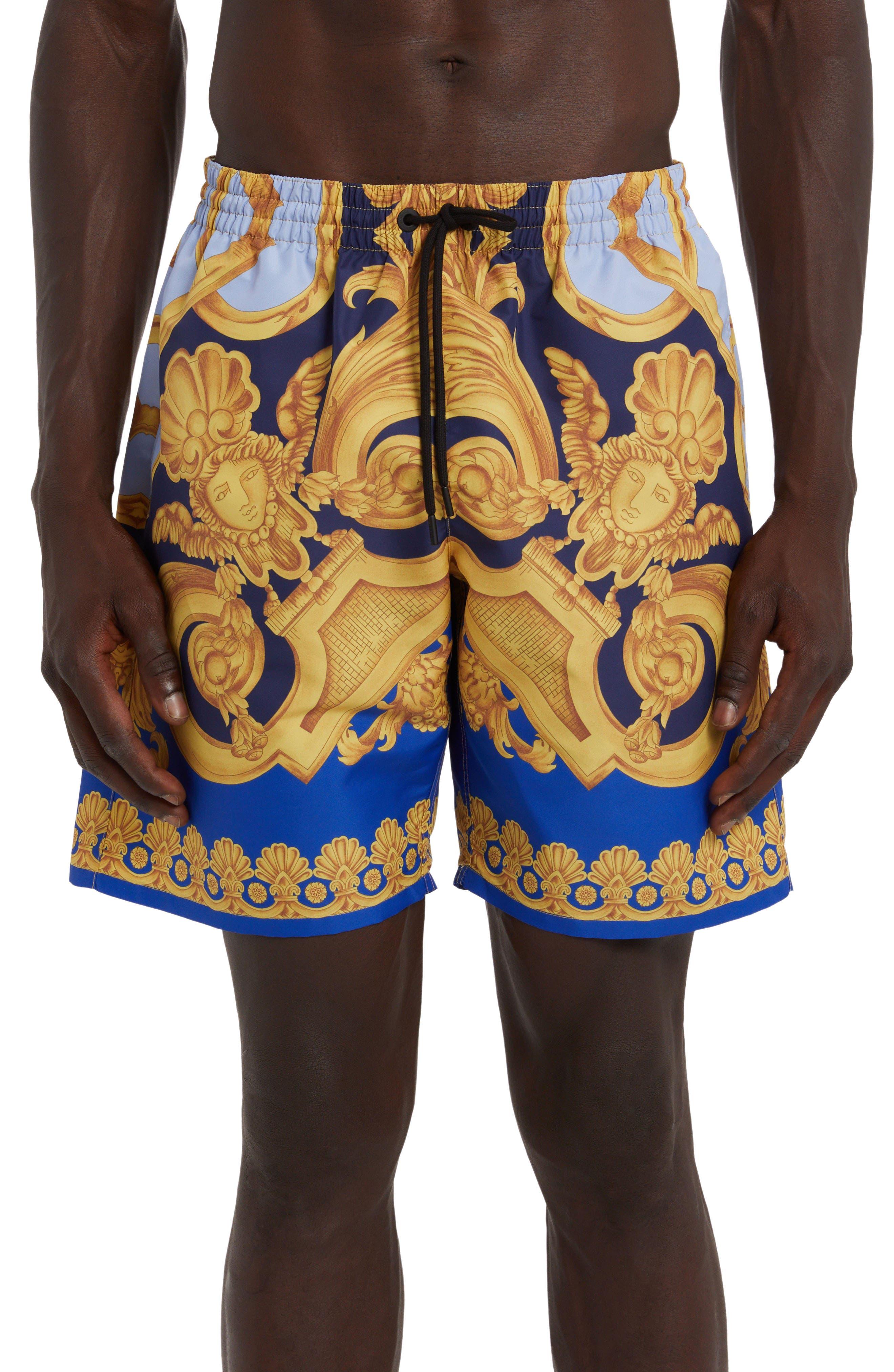 Versace Golfo Print Swim Trunks in Blue for Men Lyst