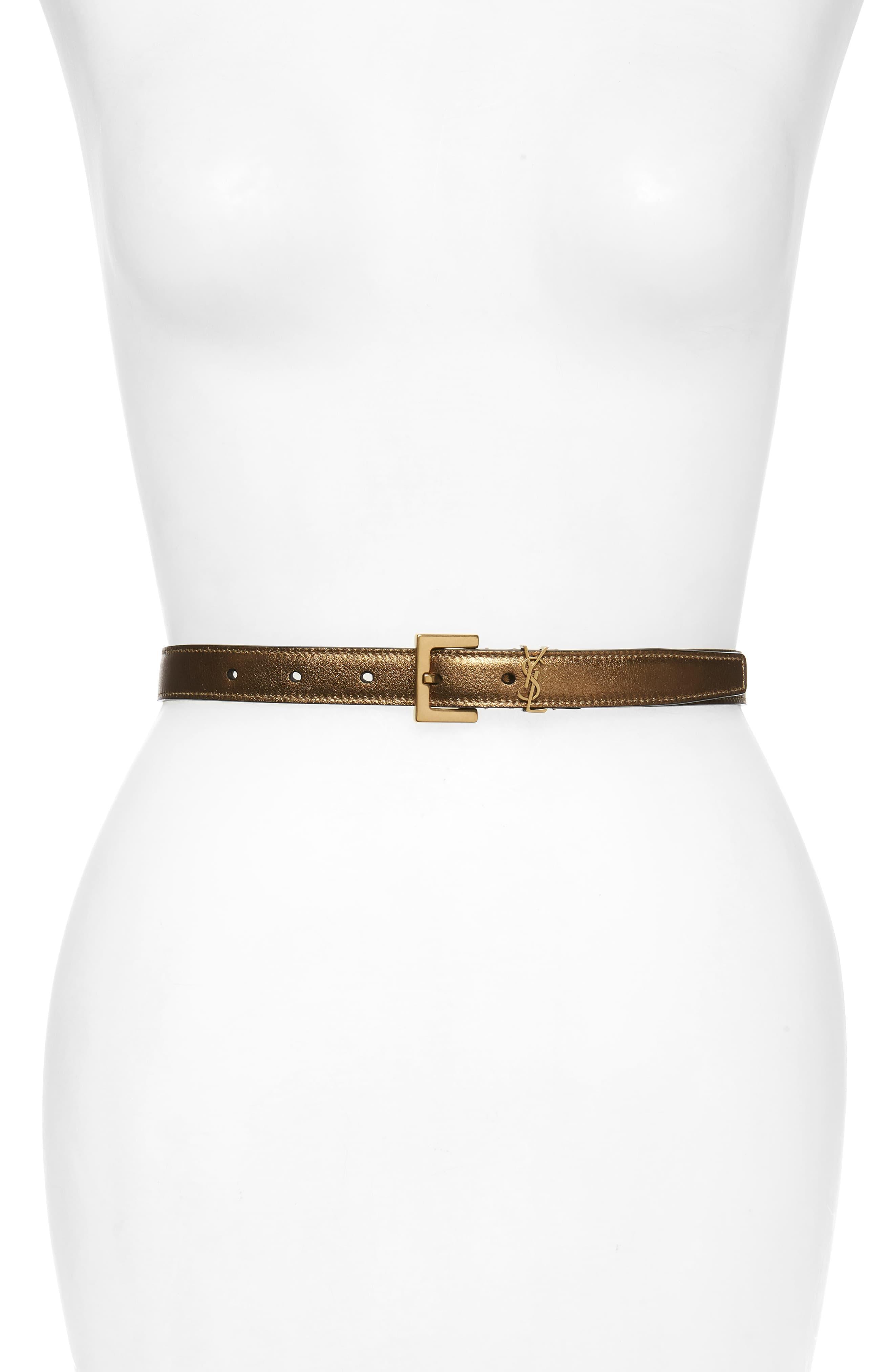 Saint Laurent Ysl Logo Metallic Leather Belt Lyst