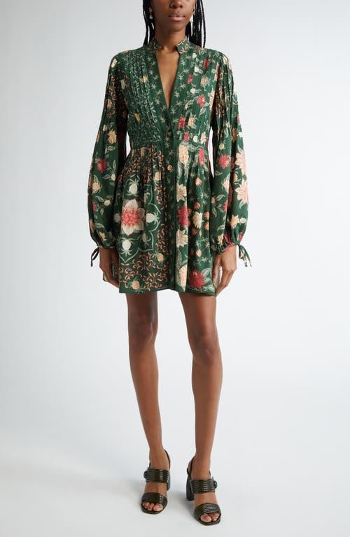 green emerald velvet dress Farm Rio Green Flowering Garden Tree Mini Dress