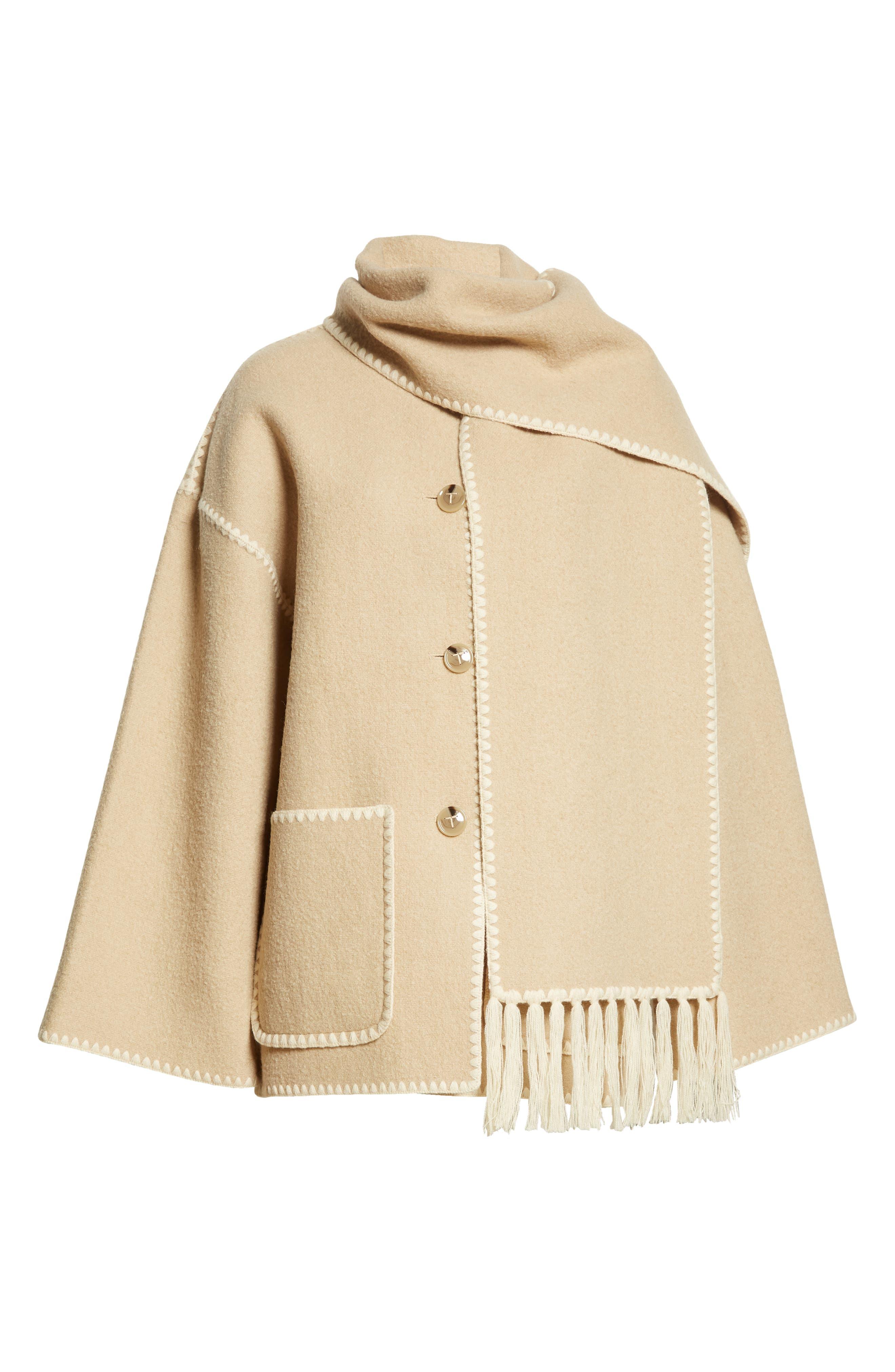 Totême Chain Stitch Wool Blend Scarf Jacket in Natural | Lyst