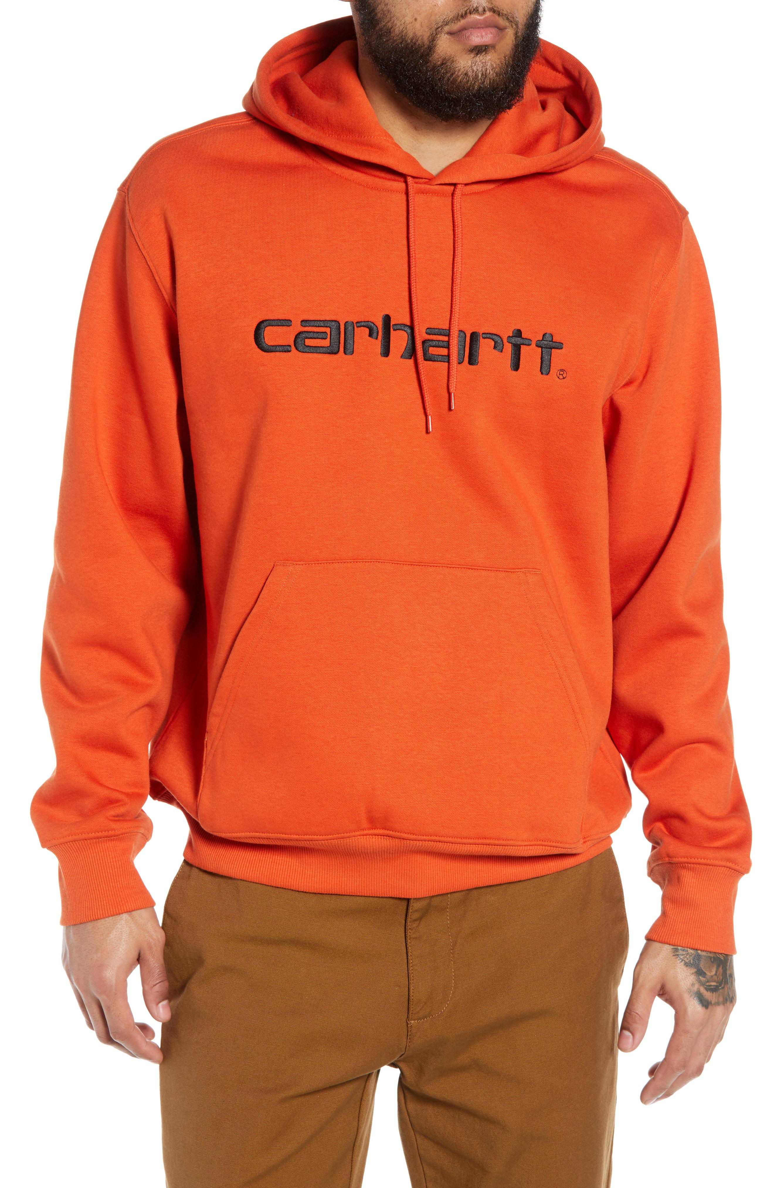Carhartt WIP Cotton Logo Embroidered Hooded Sweatshirt in Orange for ...