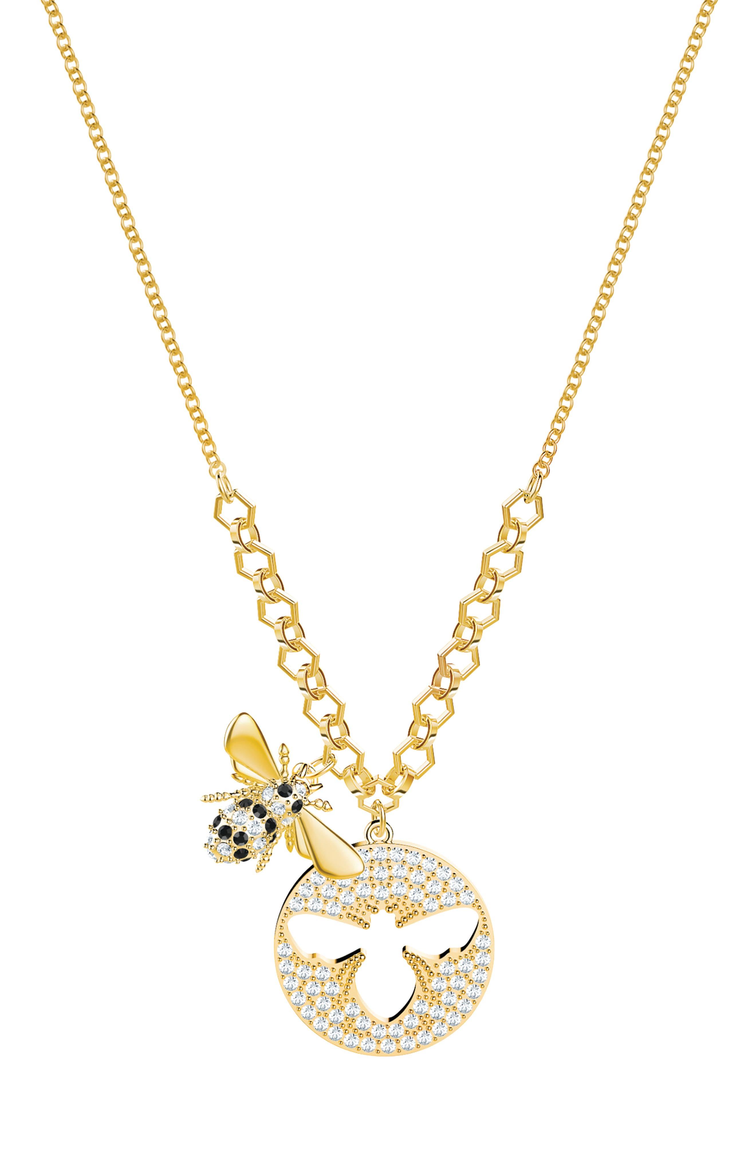 Gold Plated  Rhinestone Queen Bee Pendant Short Brand Necklace