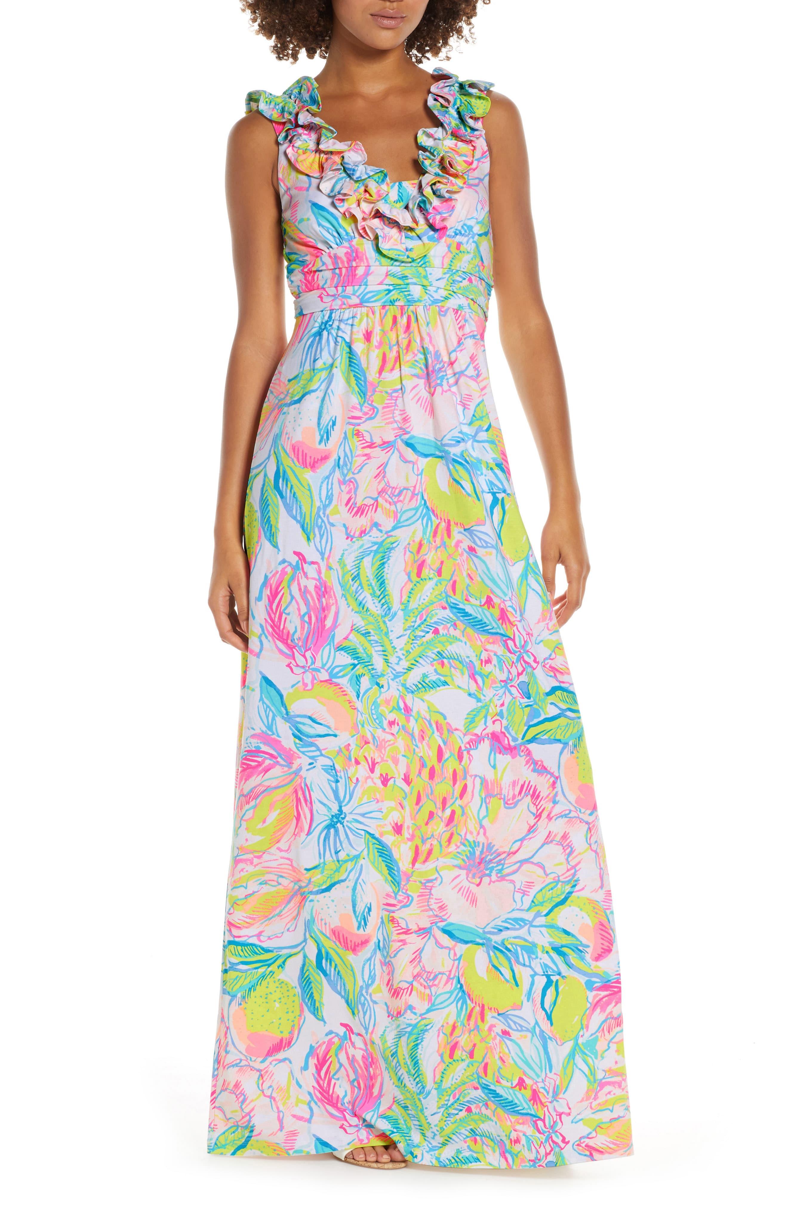 Lilly Pulitzer Lilly Pulitzer Leena Ruffle Maxi Dress in Blue - Lyst