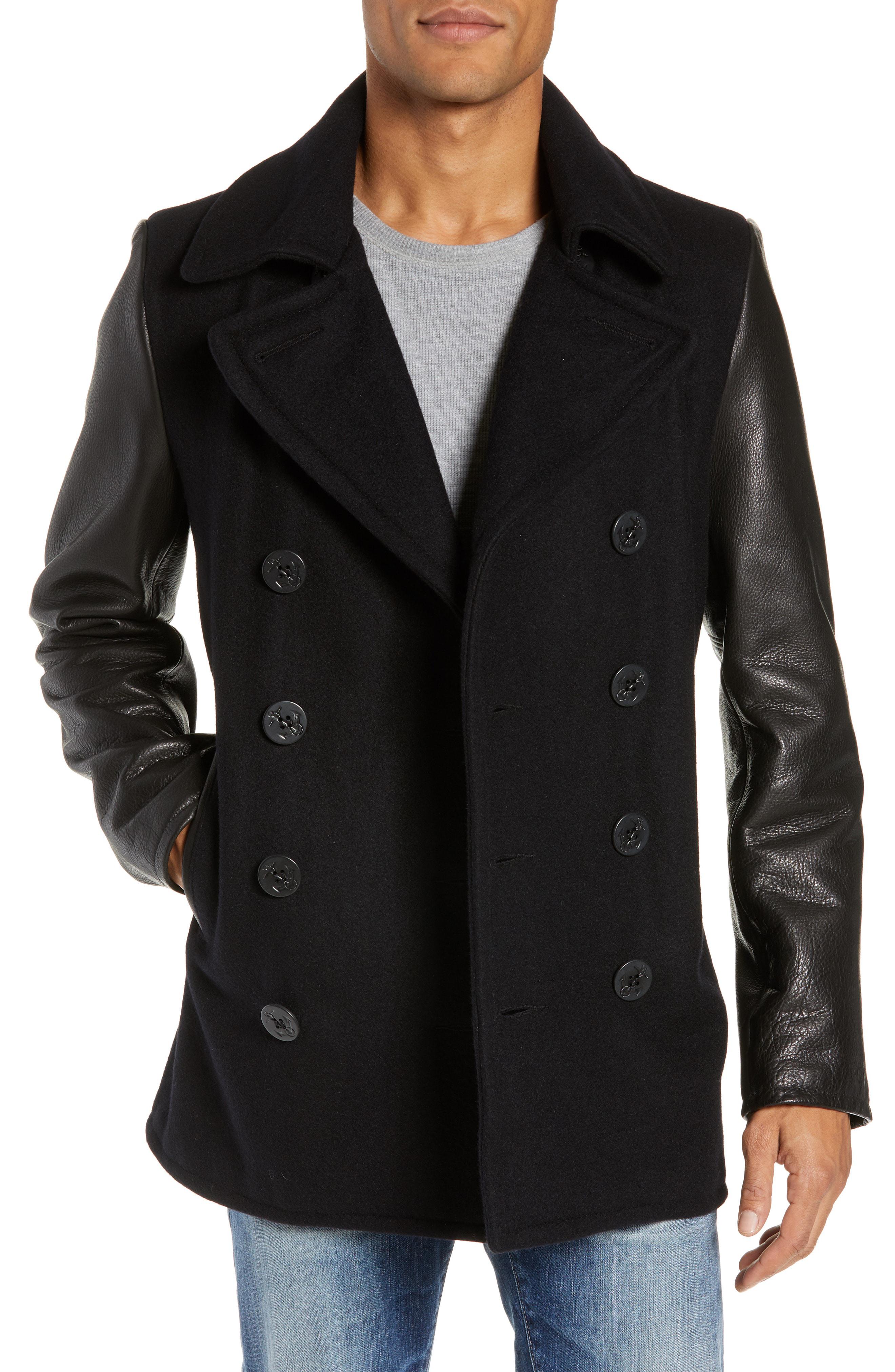 leather sleeve pea coat