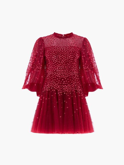 open lace back dress Genevieve Ruffle Gown  Red