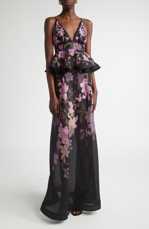 Zimmermann Dawning Floral Linen & Silk Peplum Gown | Lyst