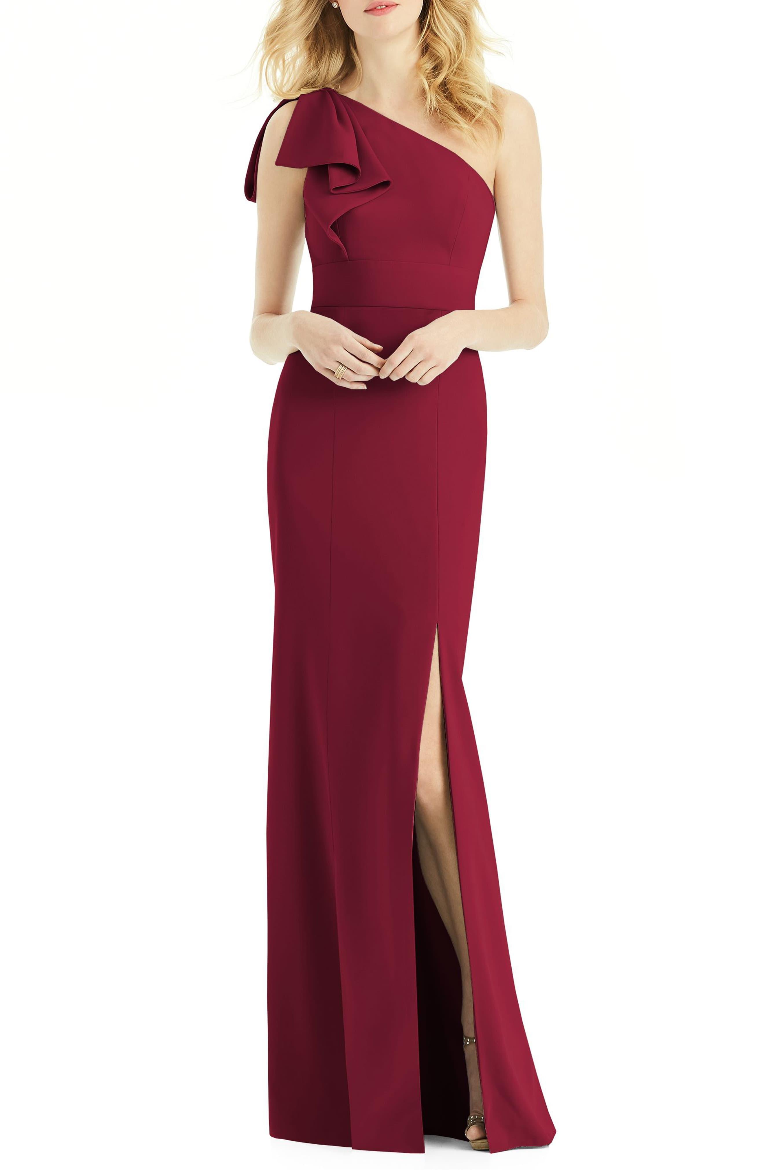 single shoulder gown