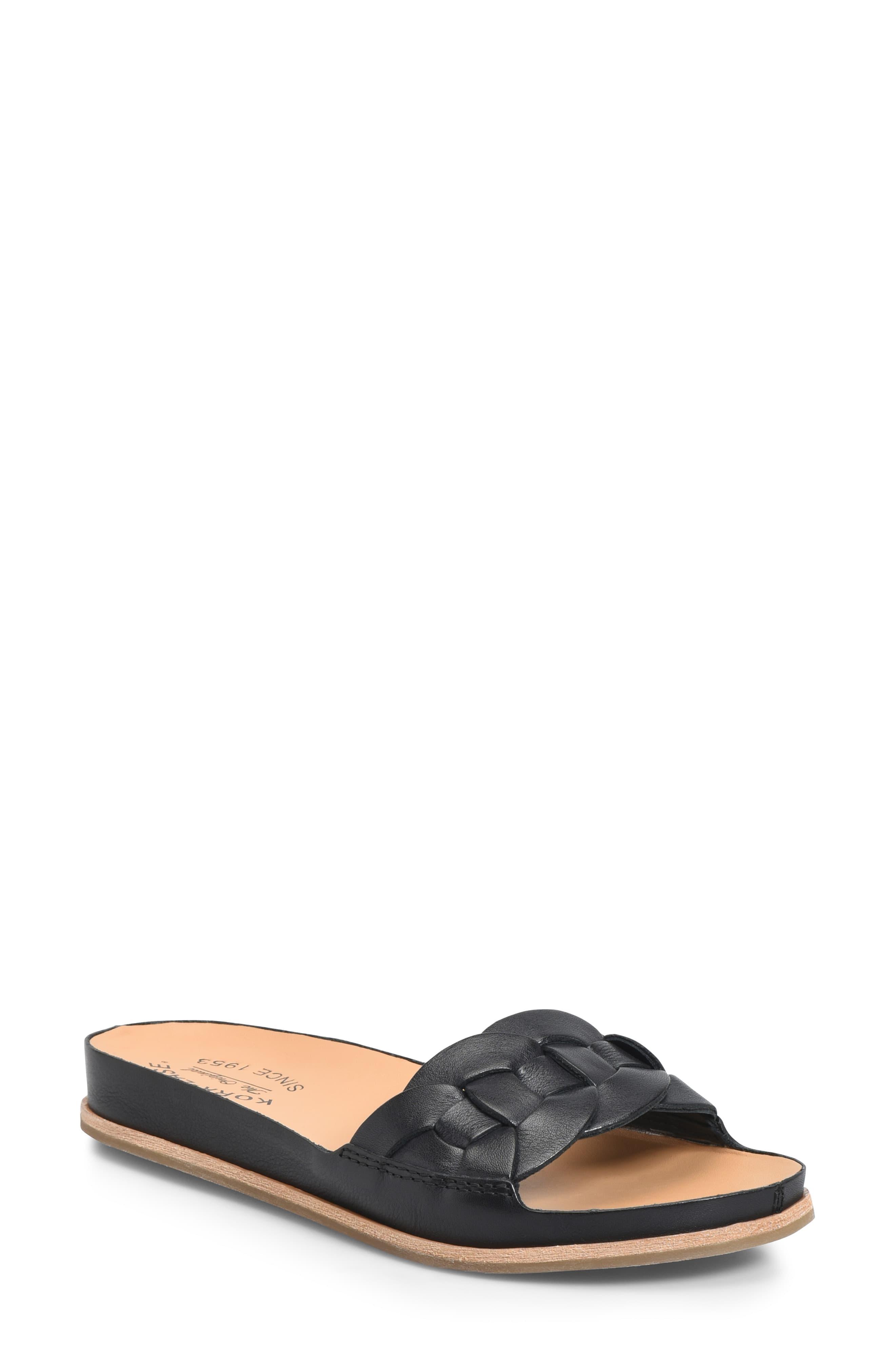 KorkEase Korkease Dolphin Slide Sandal in Black Leather (Black
