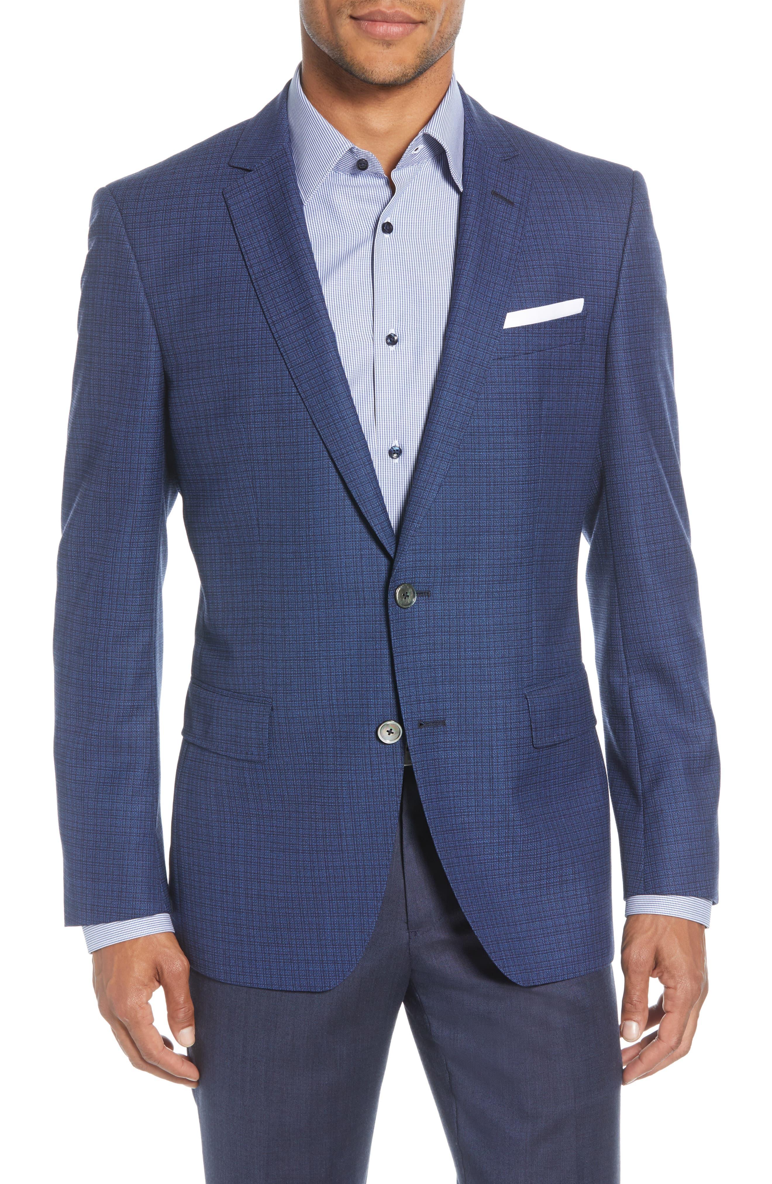 BOSS Hutsons Trim Fit Check Wool Sport Coat in Blue for Men - Lyst