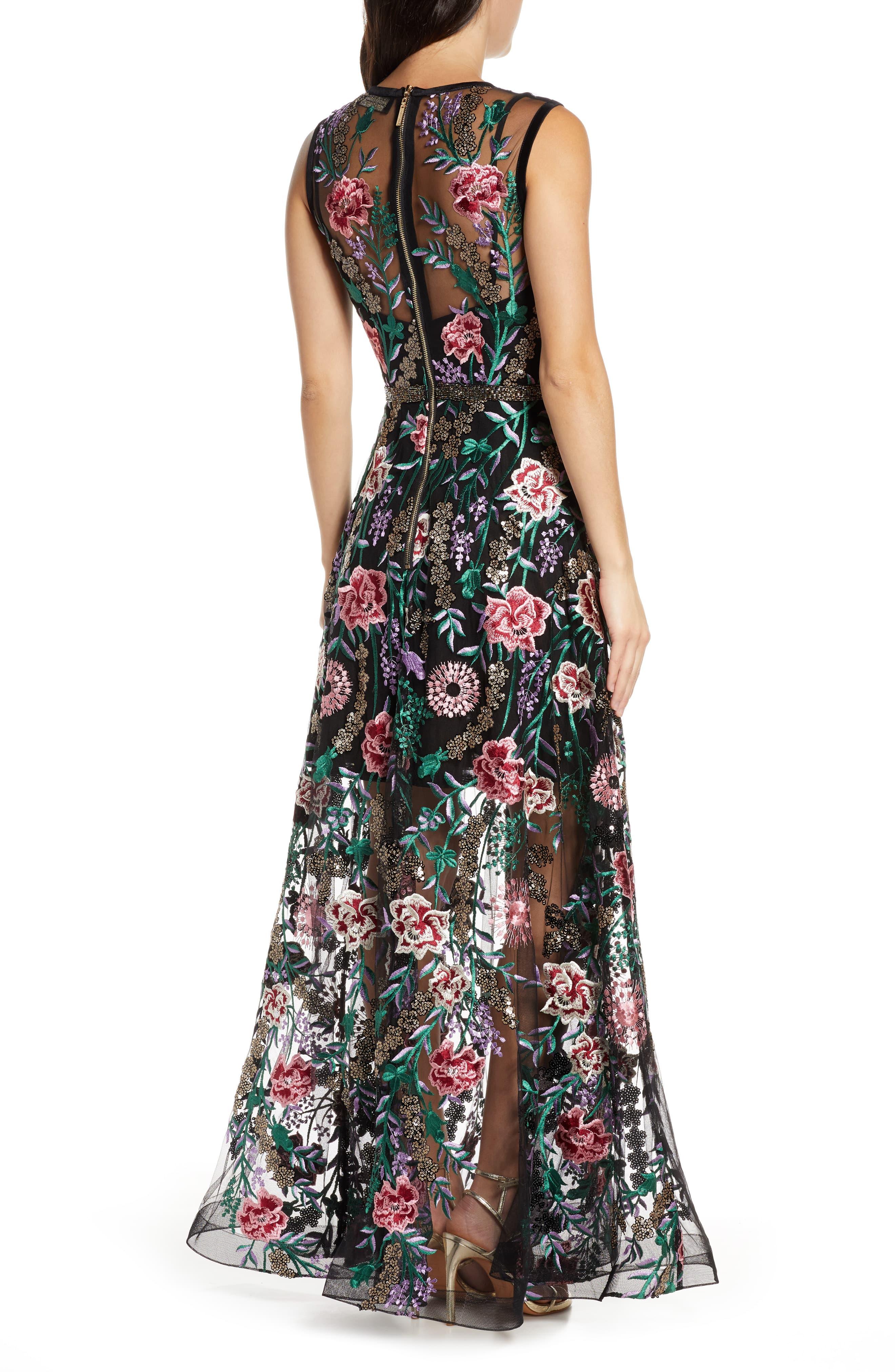 Bronx and Banco Melia Floral Beaded & Embroidered Gown in Black - Lyst