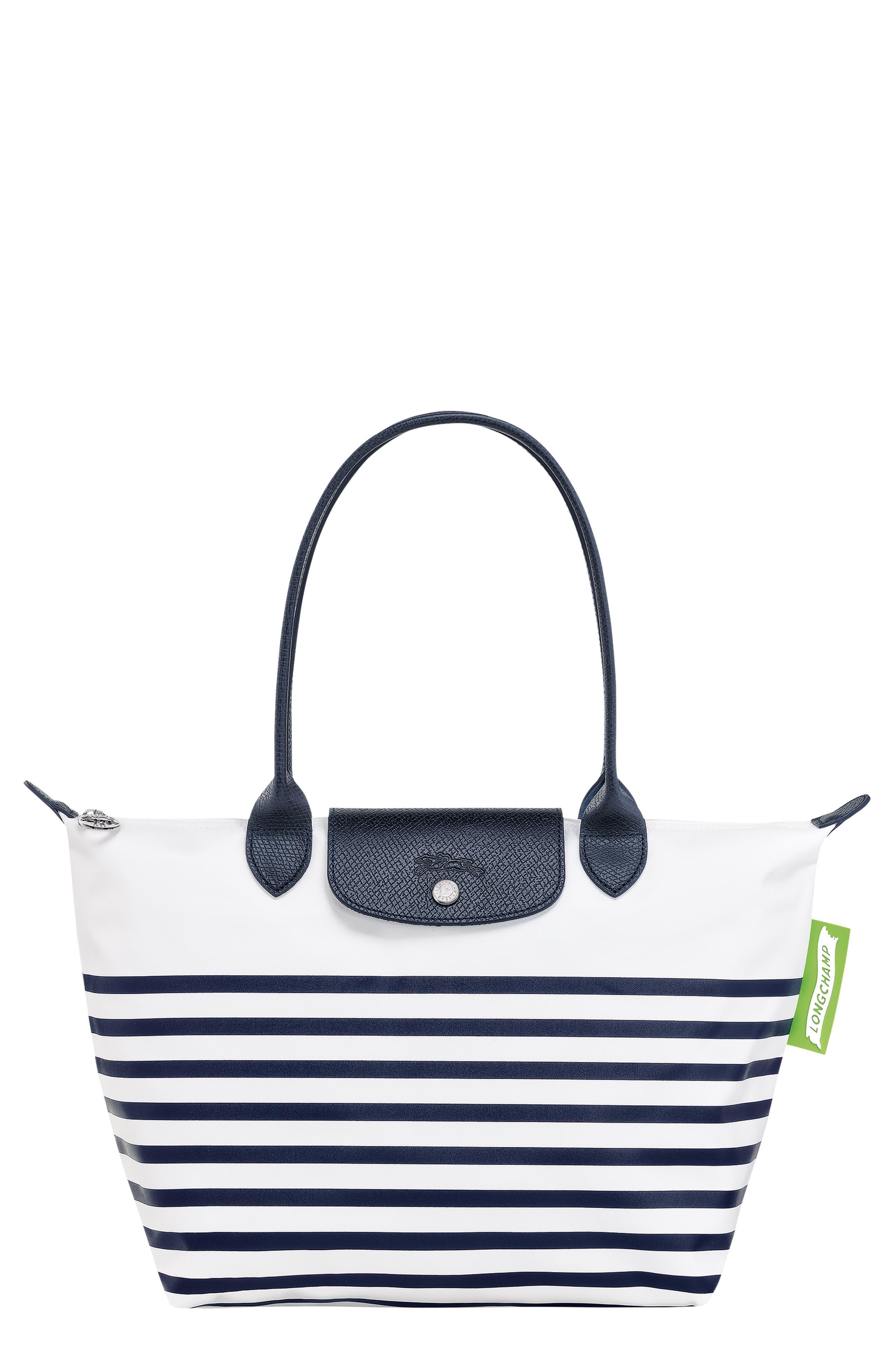 Longchamp Small Le Pliage Marinière Recycled Nylon Canvas Shoulder Tote in  Blue | Lyst
