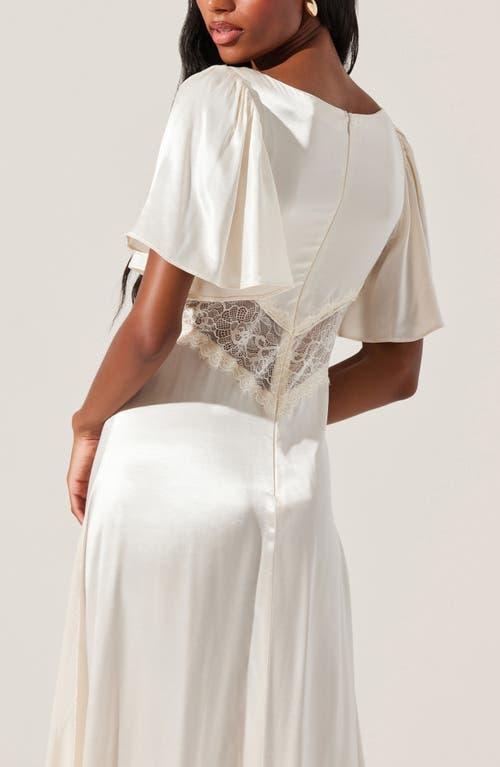 Astr Aurelia Flutter Sleeve Lace & Satin Dress in Natural | Lyst