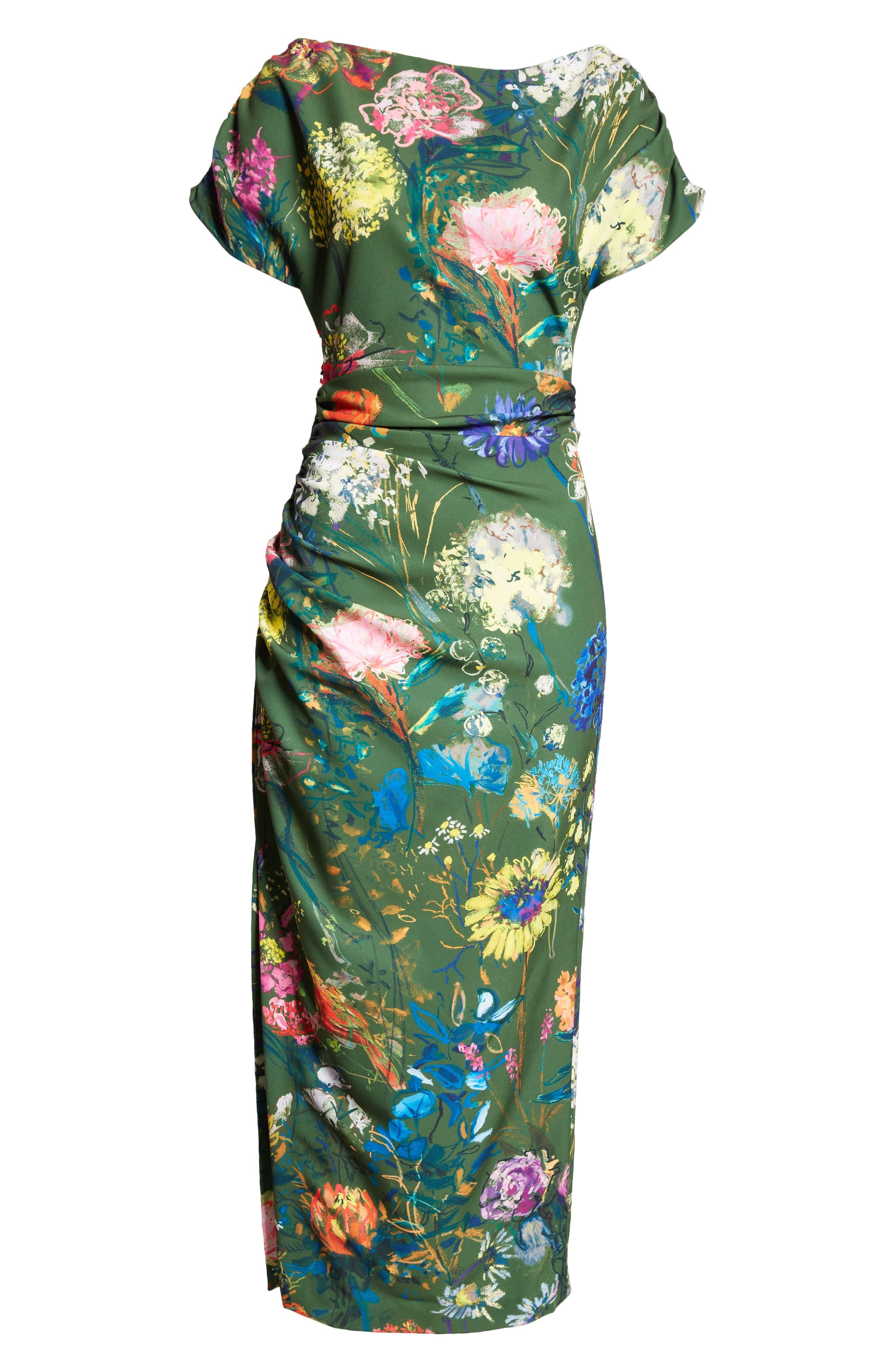 Lela Rose Floral Ruched Dress in Green Lyst