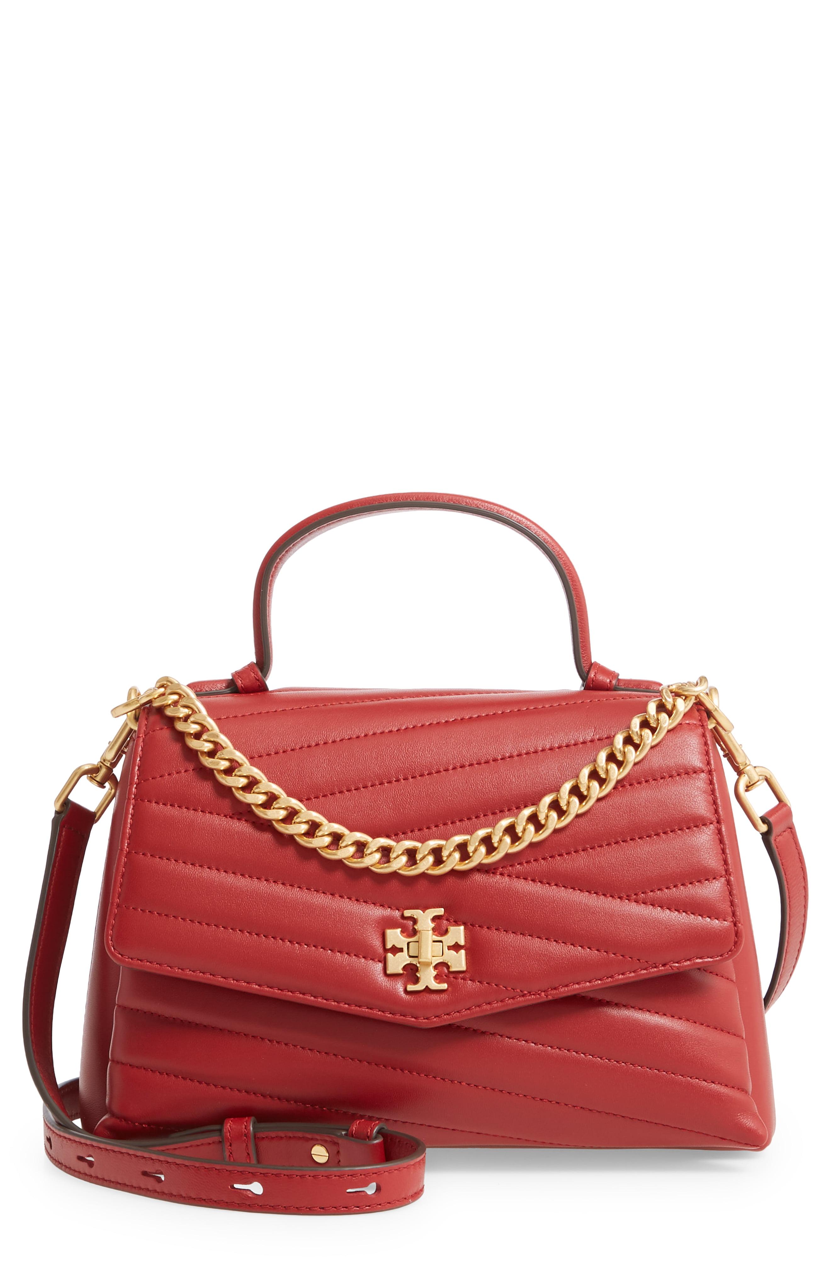 Tory Burch Kira Small Chevron Leather Top Handle Bag in Red | Lyst