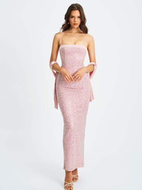 Miss Circle Raizel Beaded Sequin Bodycon Gown With Scarf in Pink | Lyst