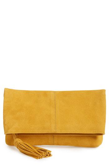 mustard suede clutch bag