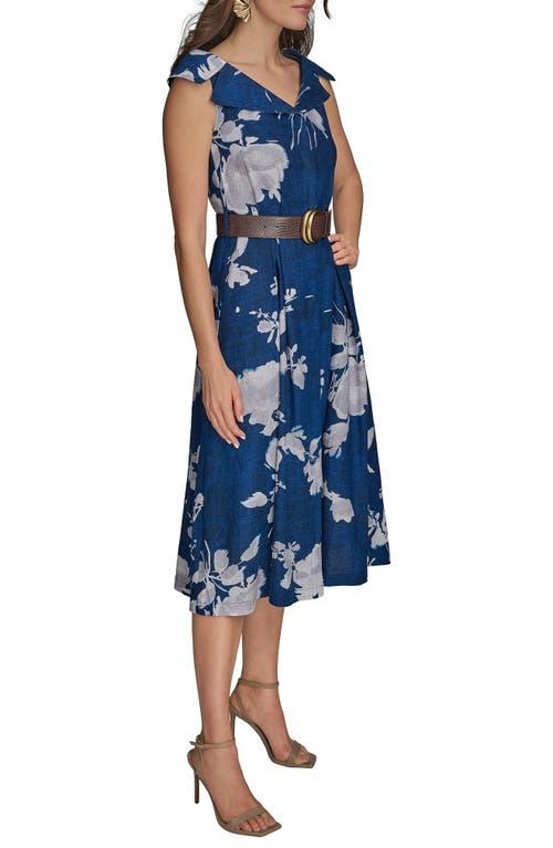 Donna Karan Floral Linen Blend Dress in Blue | Lyst