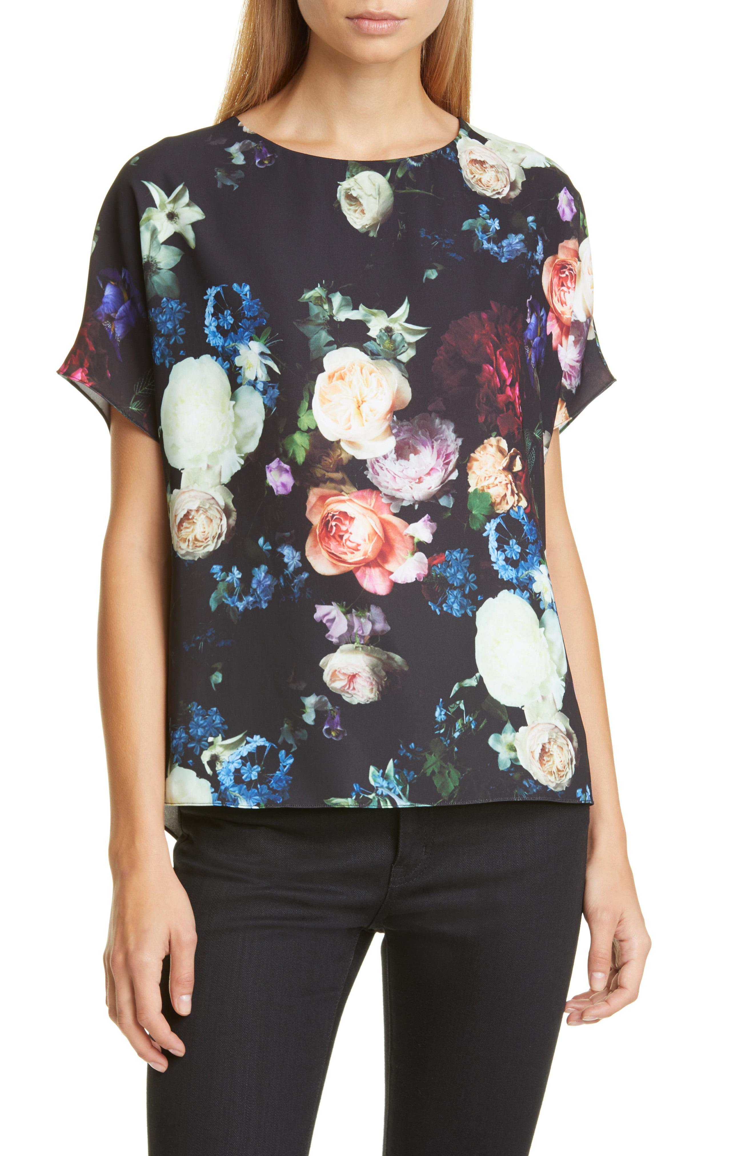 Adam Lippes Floral Print Crepe Blouse in Blue - Lyst