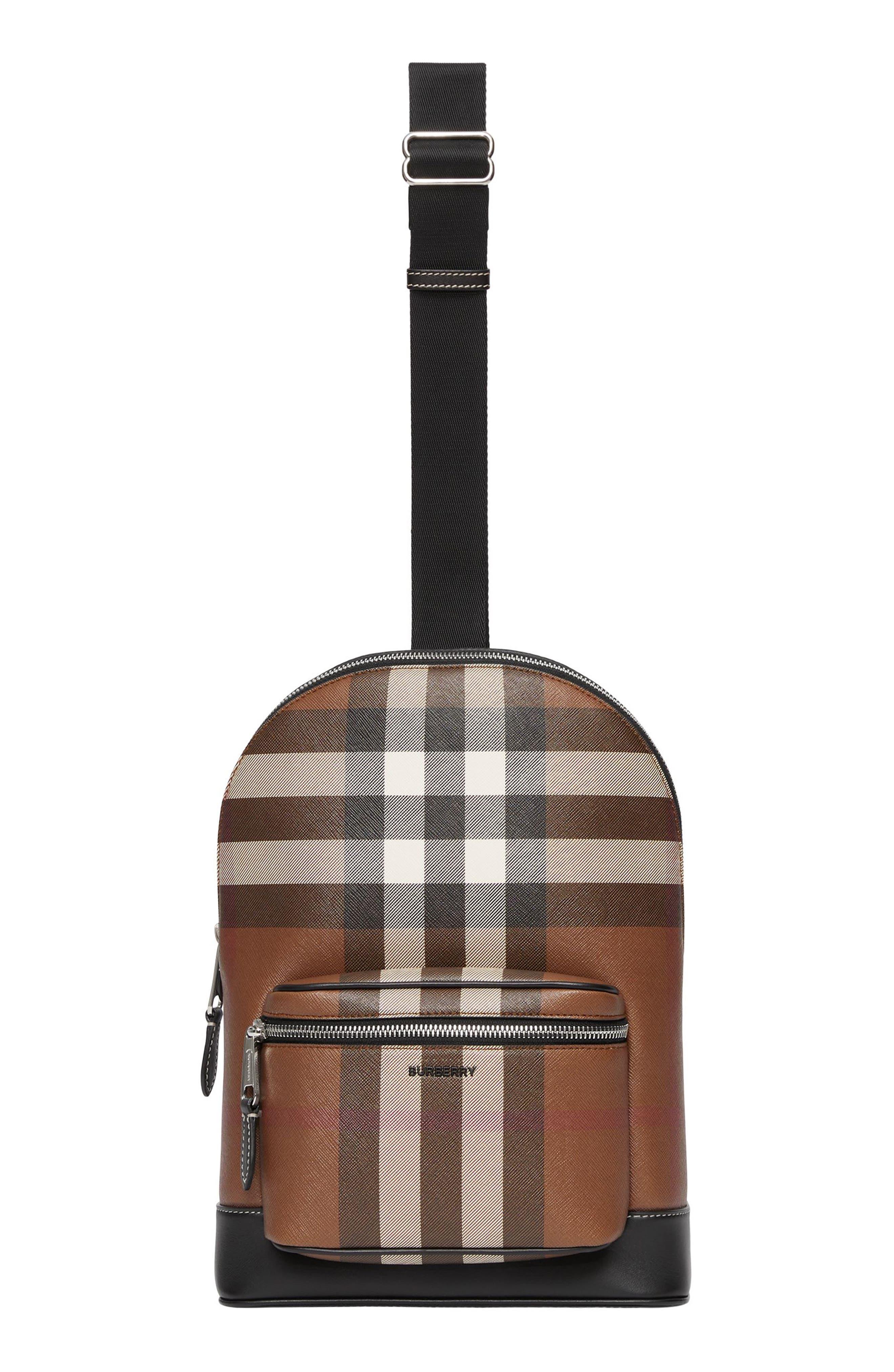 Burberry Small Jett Check Coated Canvas & Leather Sling Backpack for
