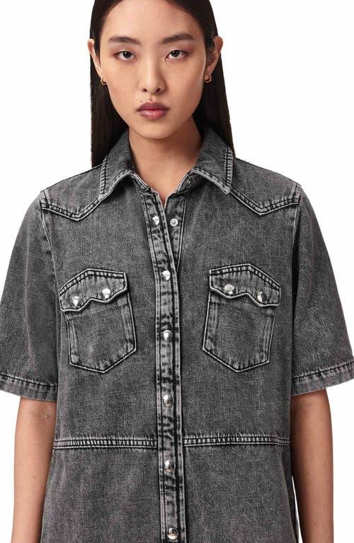 all saints denim shirt dress Faye Oversized Denim Shacket Dress Mid Indigo