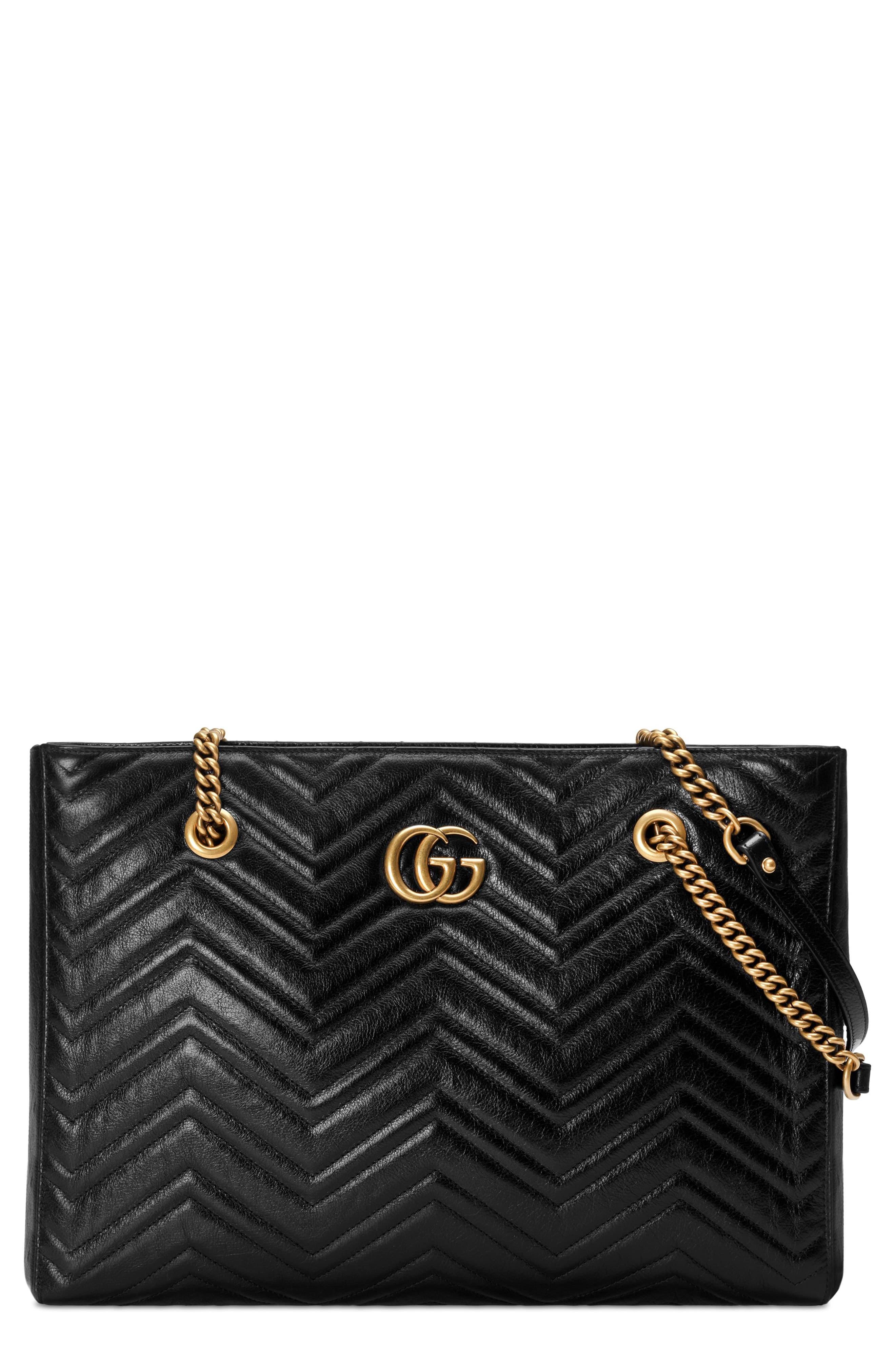 Black Leather GG Marmont Medium Matelassé Shoulder Bag