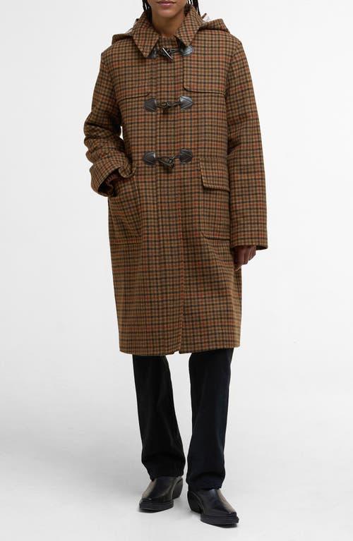 Barbour Melody Houndstooth Check Wool Blend Duffle Coat in Brown