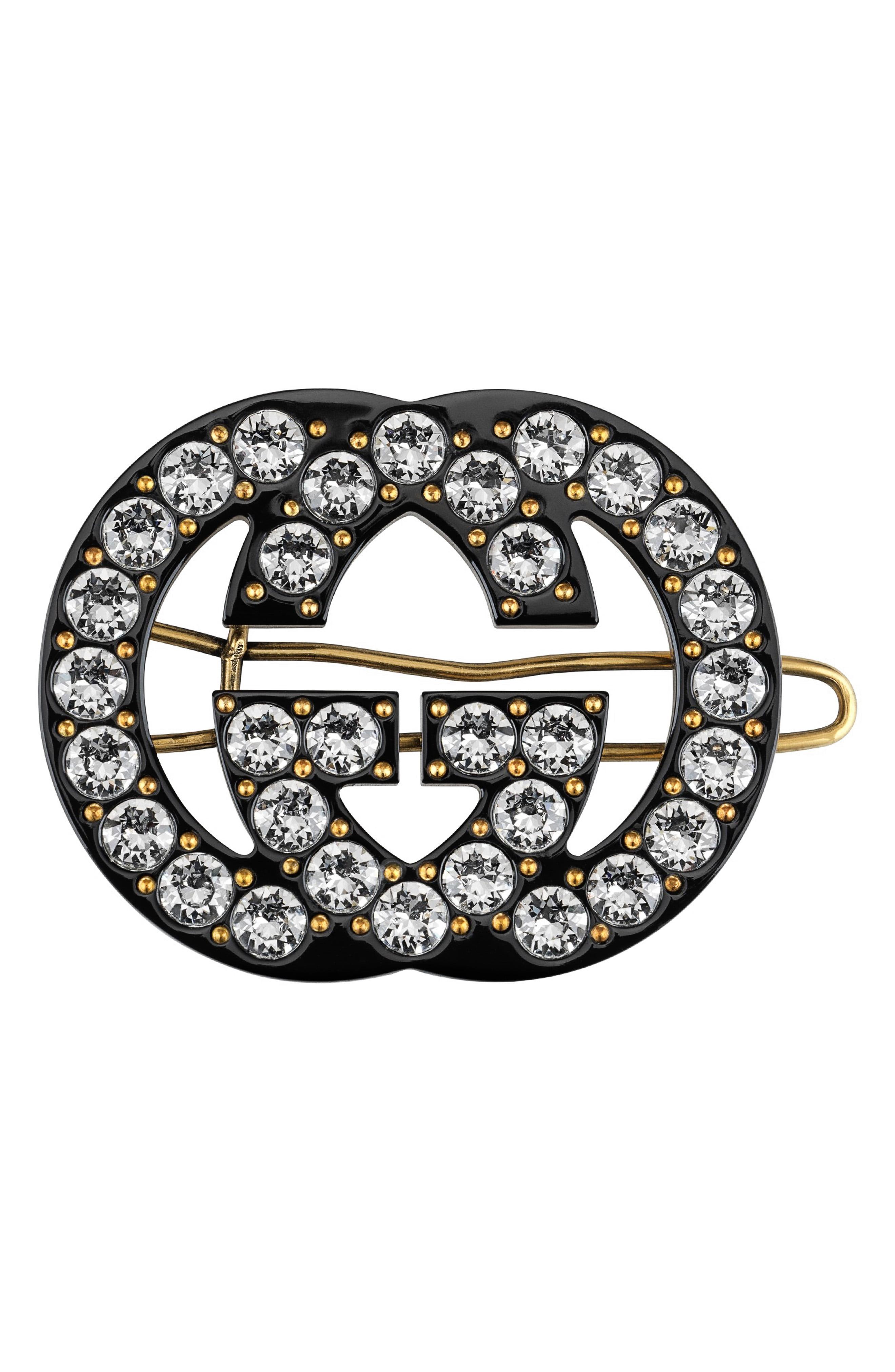 Gucci Crystal Embellished Gg Hair Clip in Black Lyst