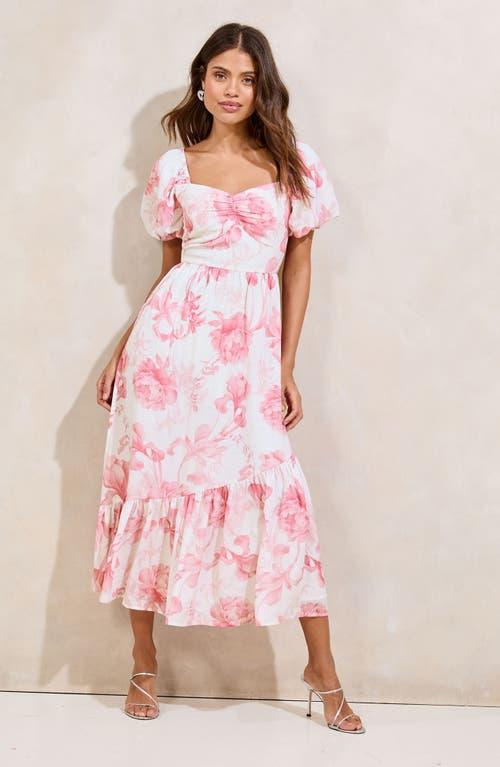 Lipsy Floral Print Puff Sleeve Midi Dress in Pink Lyst