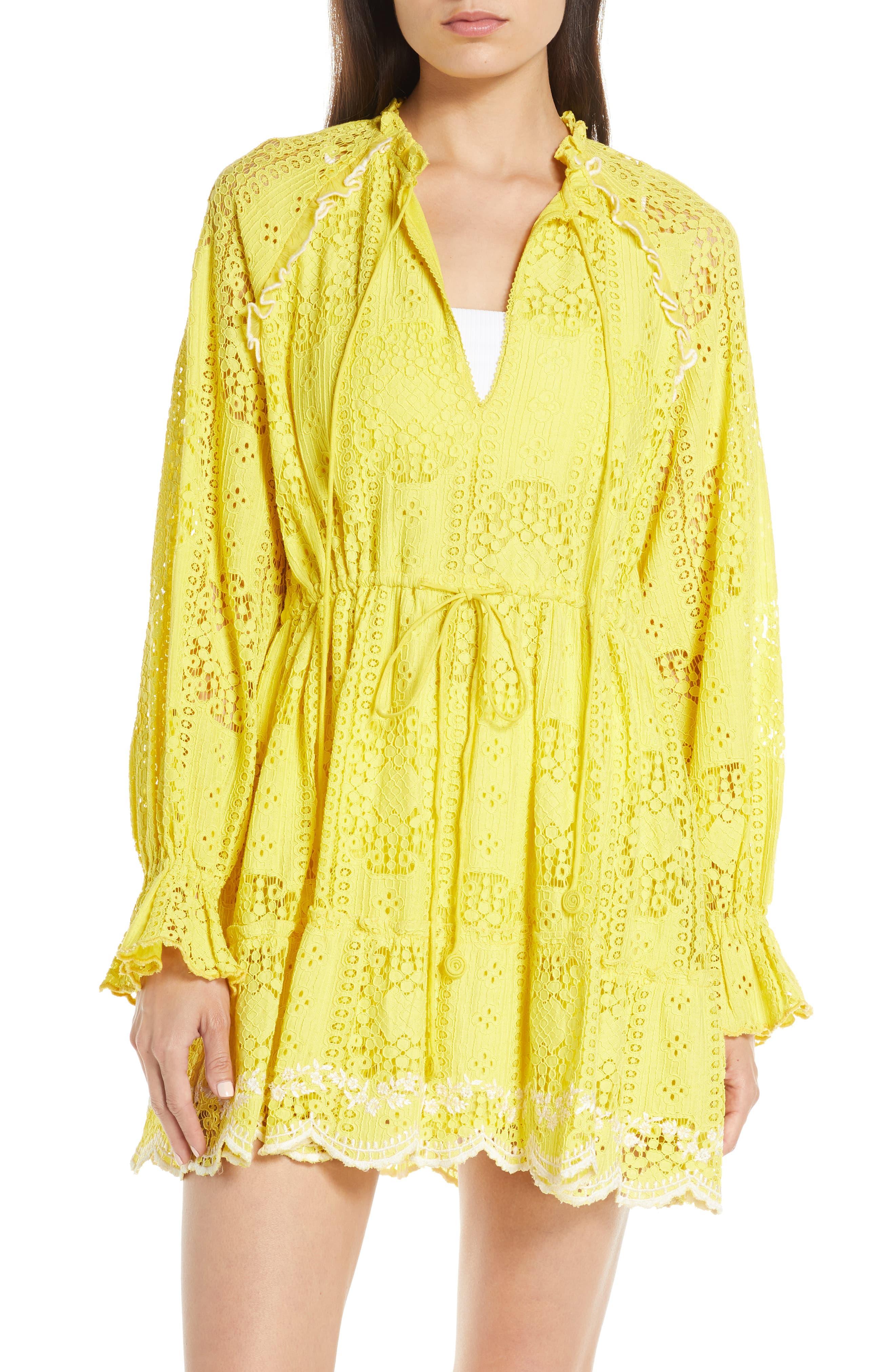 Hemant & Nandita Embroidered Lace Cover-up Dress in Yellow - Lyst