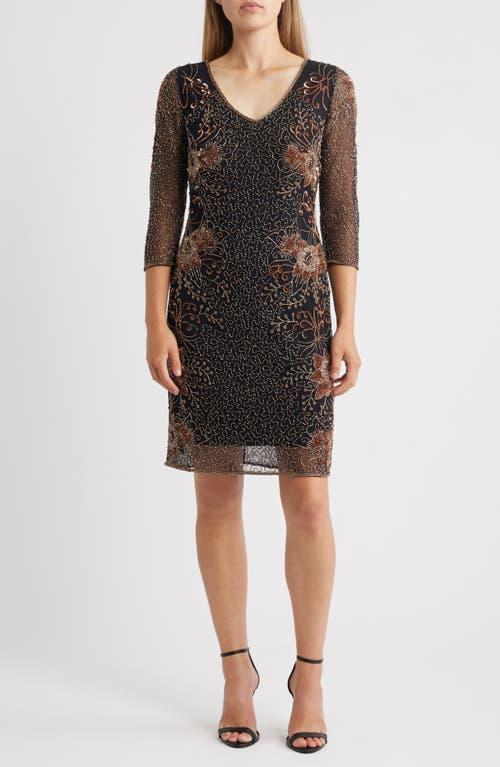 pisarro nights beaded sheath dress Pisarro Nights Beaded Mesh Crew Illusion Neck Sleeveless Sheath Dress
