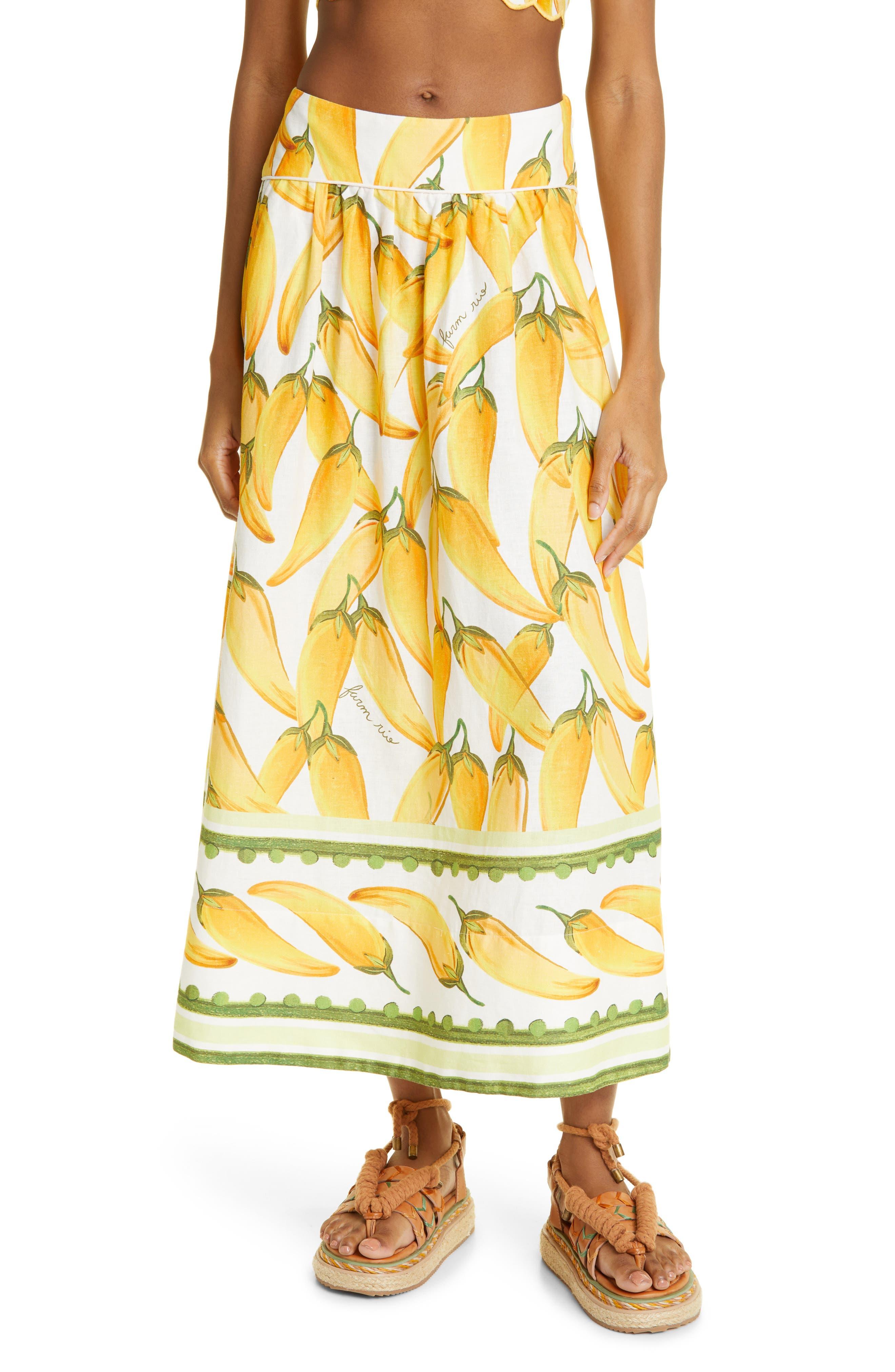 FARM Rio Peppers Print Linen Blend Maxi Skirt in Yellow | Lyst