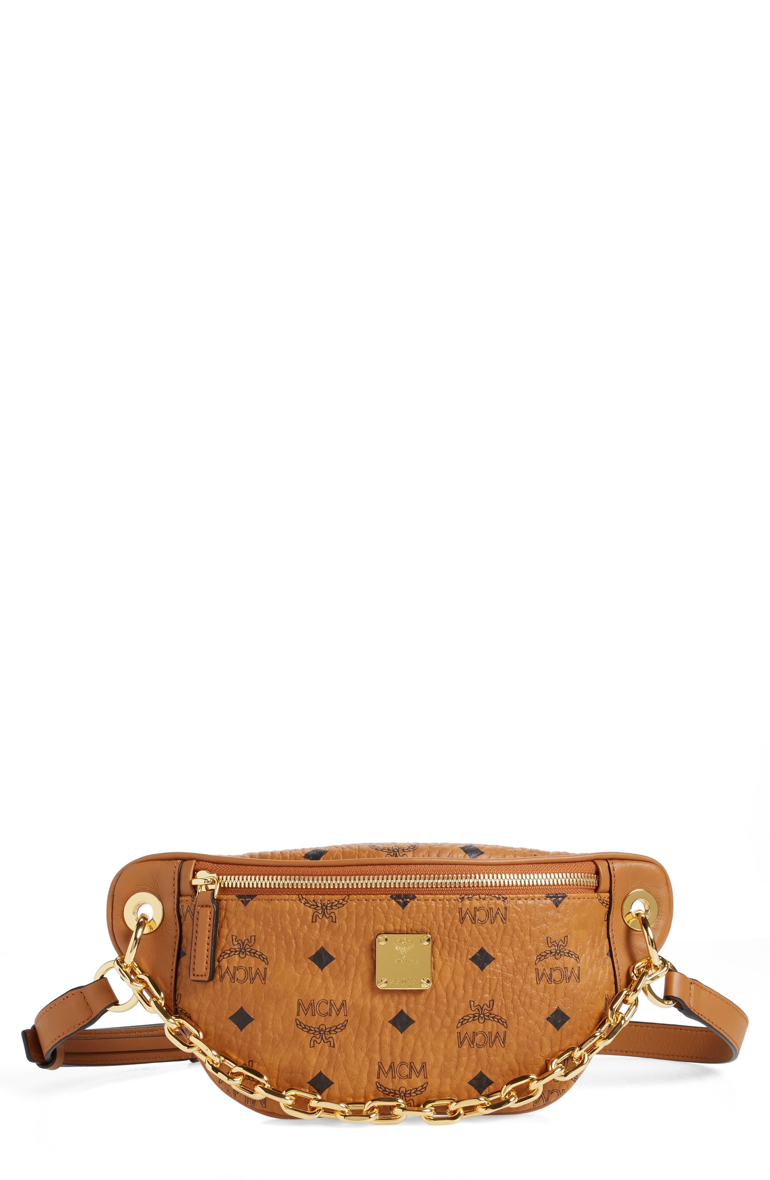 MCM Mini Essential Visetos Coated Canvas Belt Bag in Cognac (Brown) - Lyst