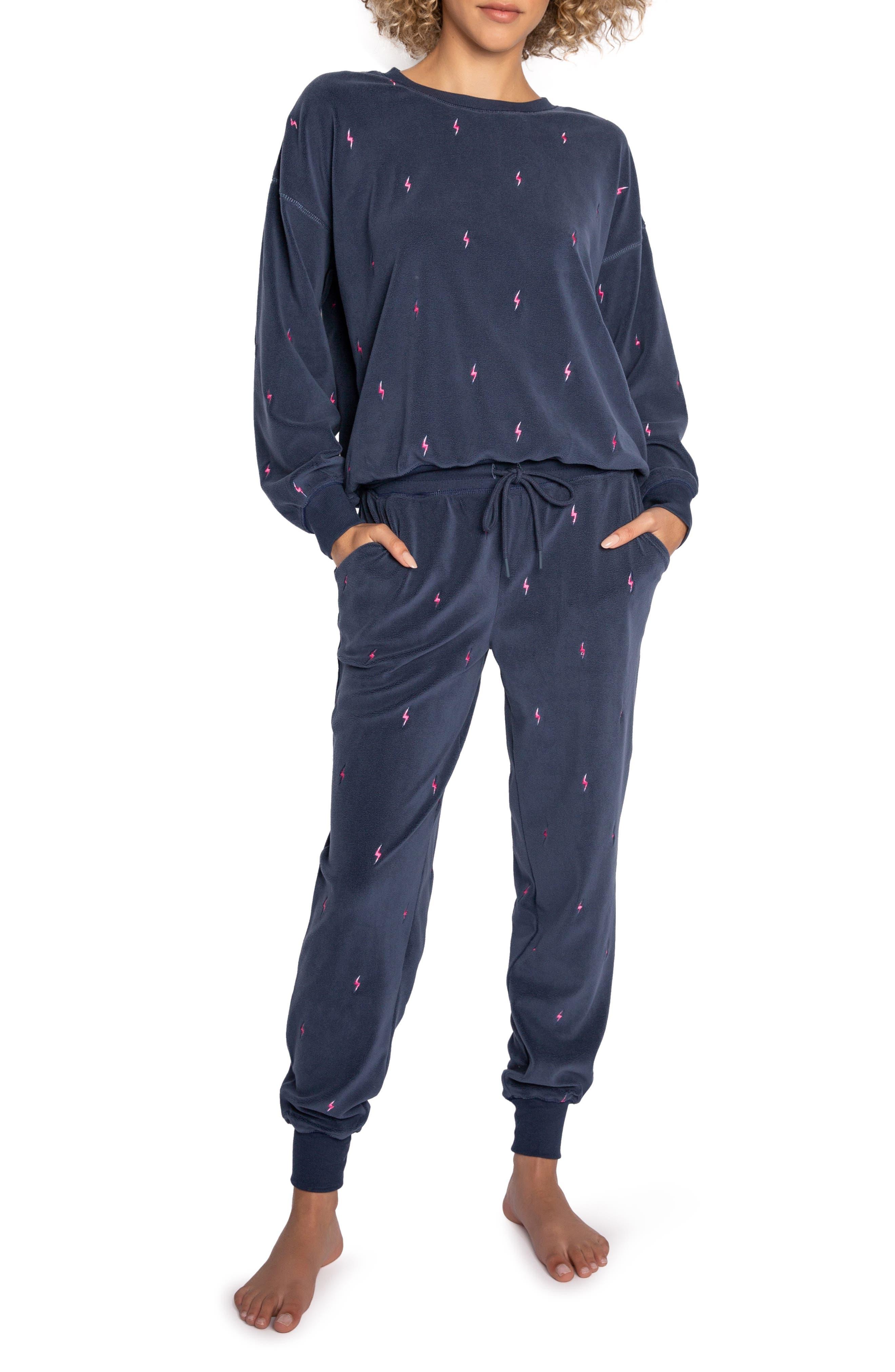 Pj Salvage Rainbolt Relaxed Fit Fleece Pajamas in Blue Lyst