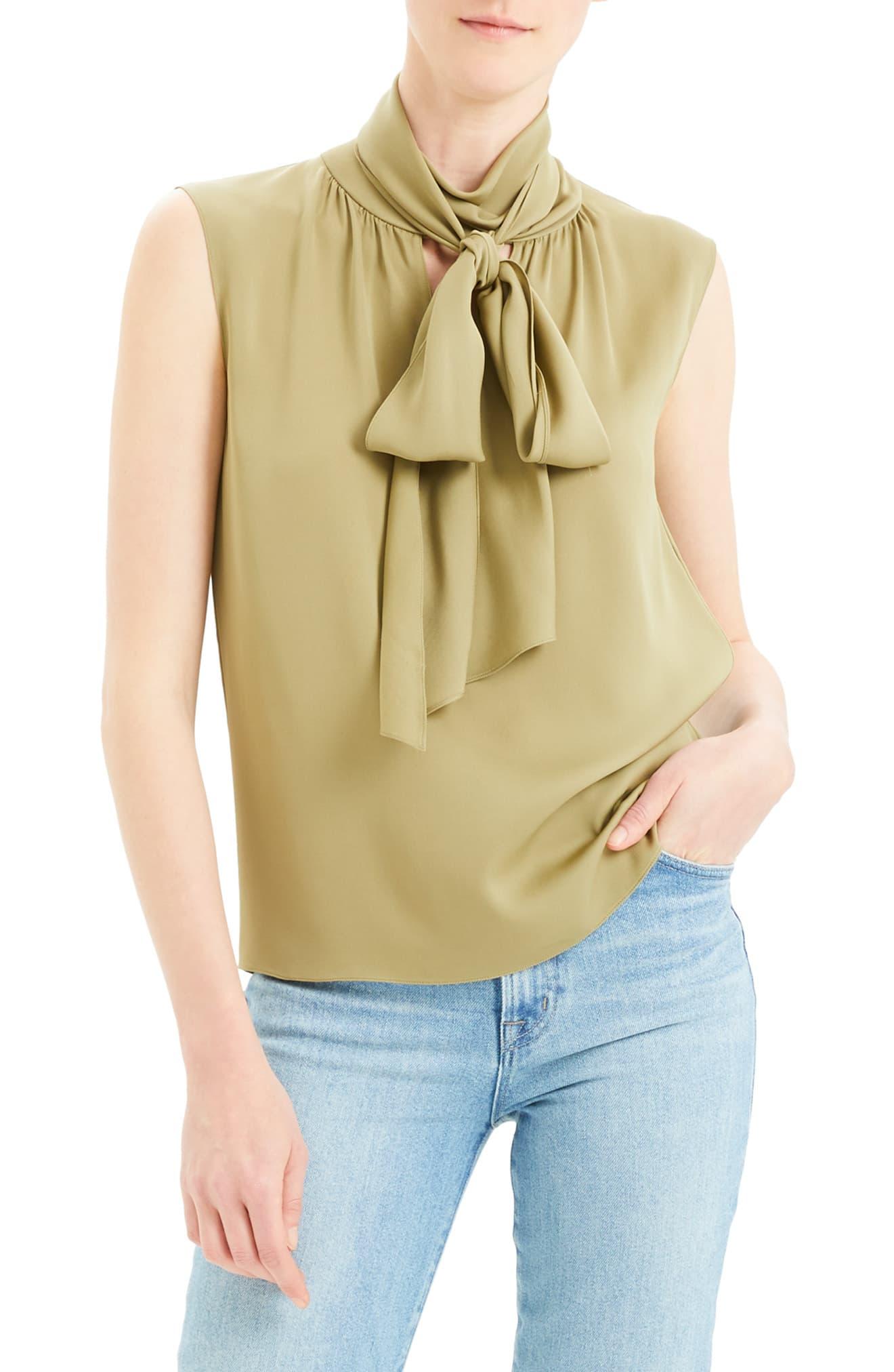 Theory Scarf Tie Sleeveless Stretch Silk Blouse Lyst