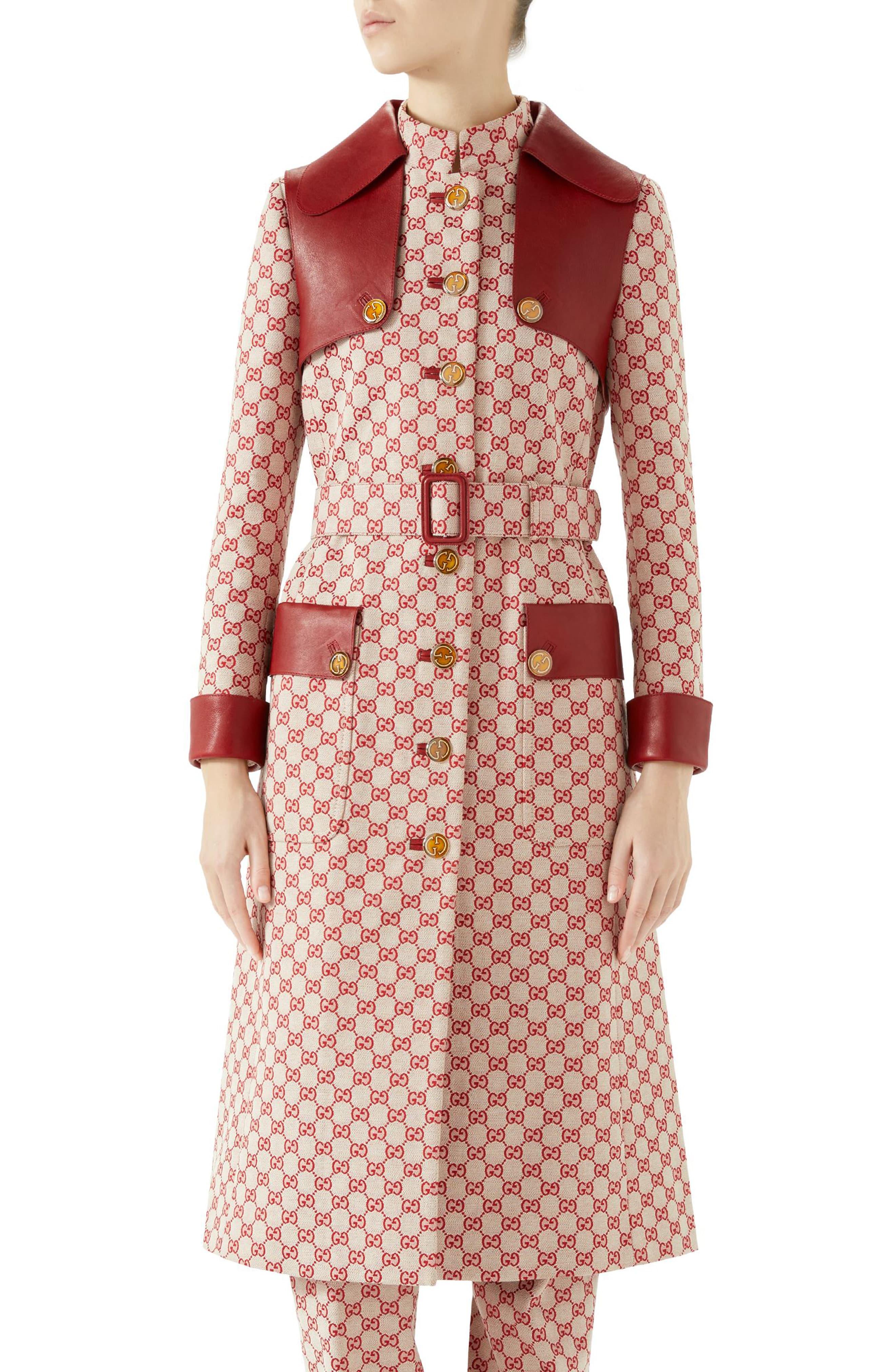 Gucci GG Print Canvas Trench Coat in Red - Lyst