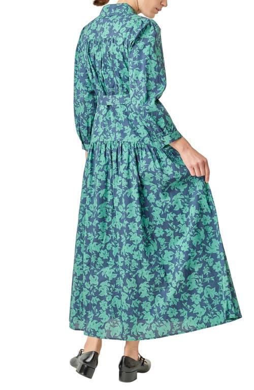 English Factory Belted Tiered Print Long Sleeve Cotton Midi Dress in Green  | Lyst