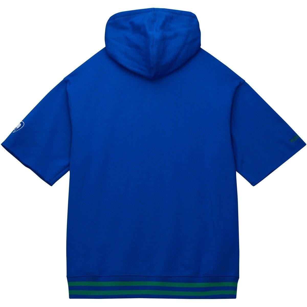 Men's Mitchell & Ness Royal Seattle Seahawks Home Advantage Raglan Short  Sleeve Pullover Hoodie