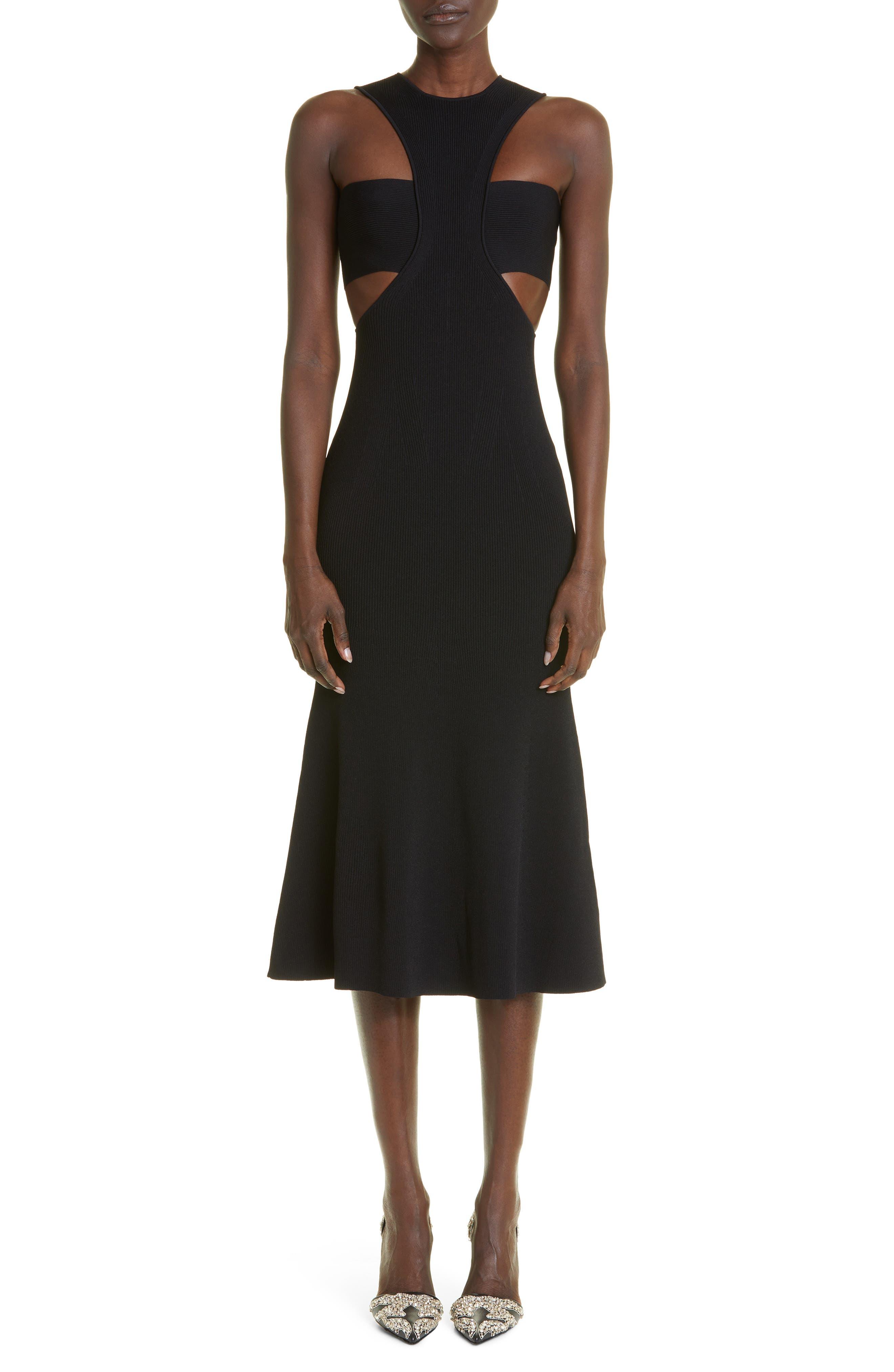 Alexander McQueen Slashed Harness Rib Midi Dress