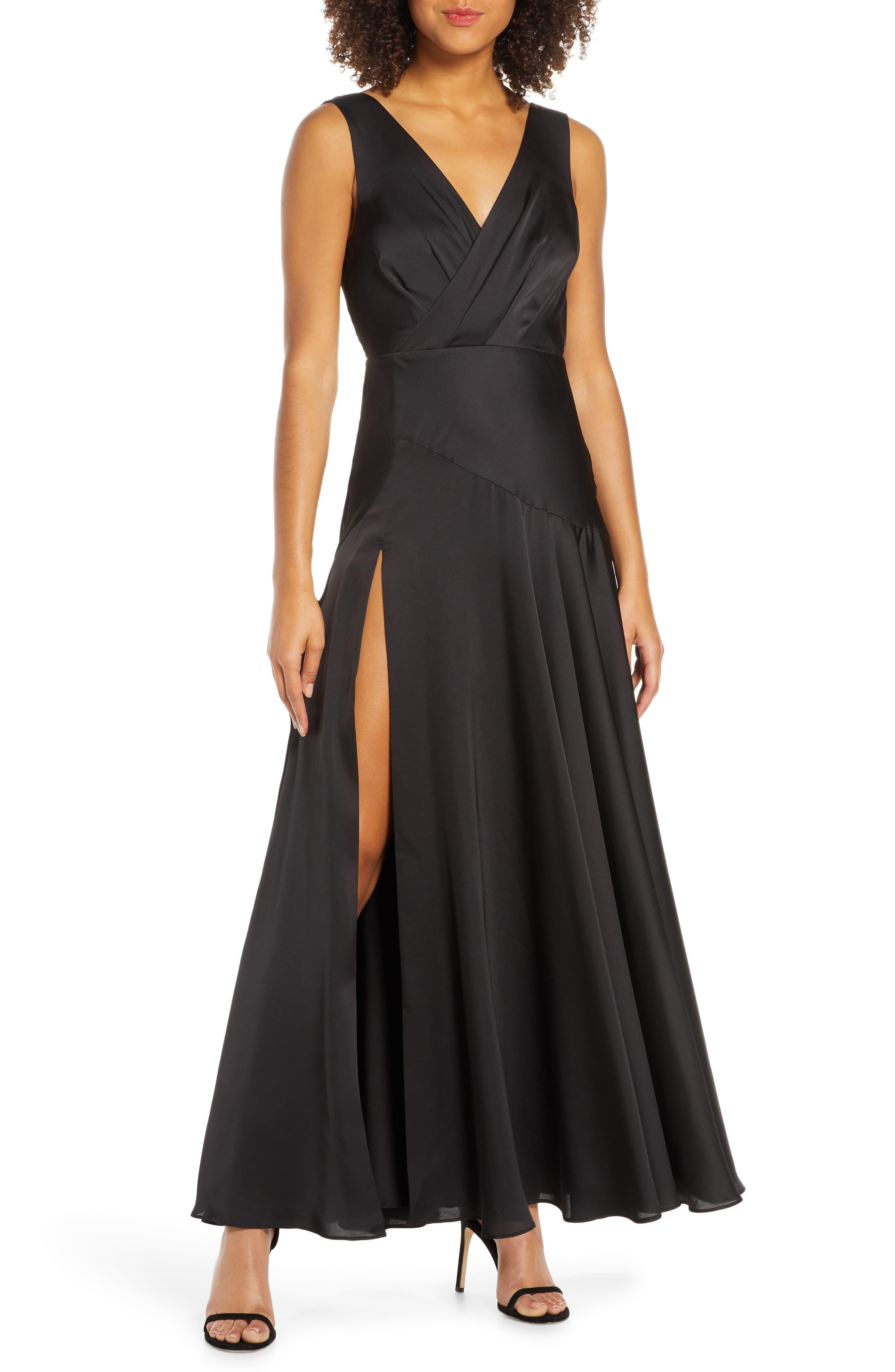 Fame & Partners Pleat Chiffon Gown in Black - Lyst