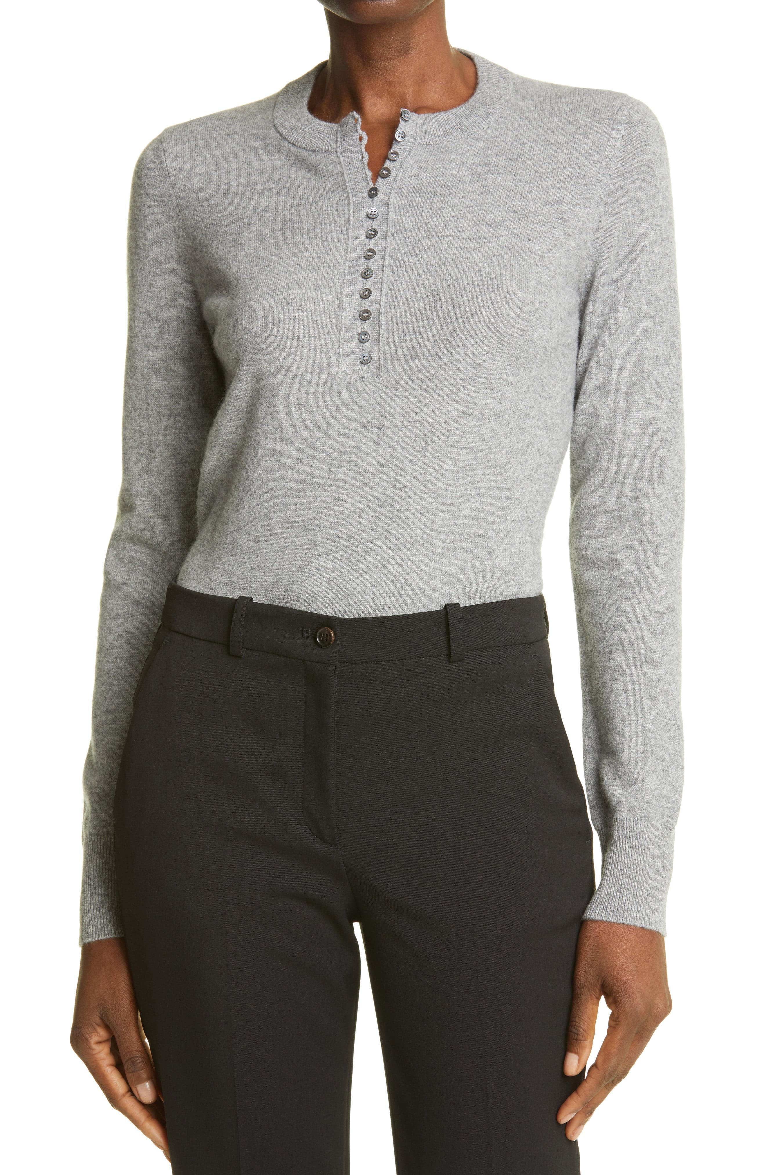 Theory Cashmere Henley Sweater in Gray Lyst