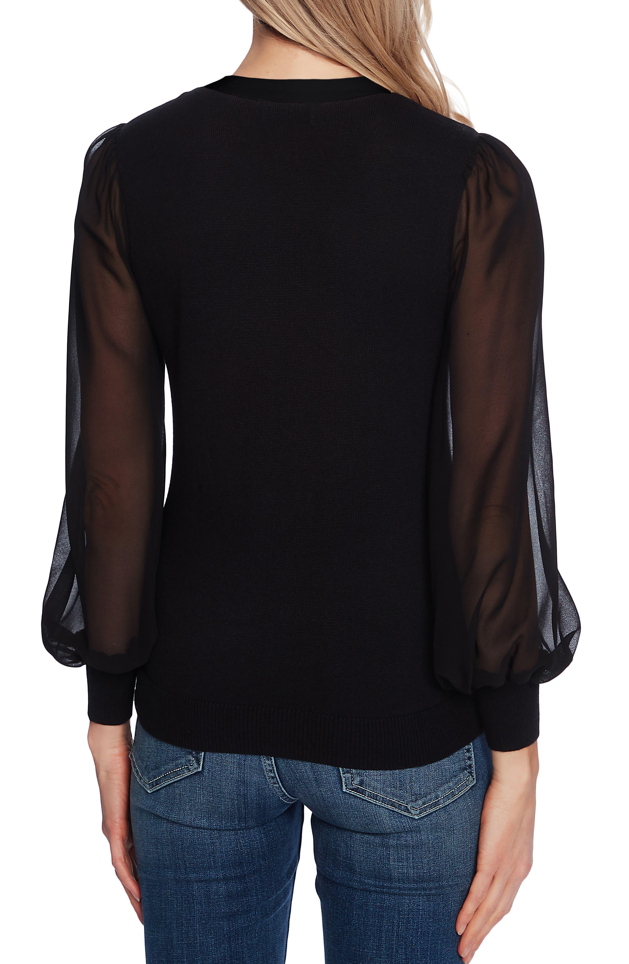 Cece Sweet Tie Mix Media Cotton Blend Sweater in Black | Lyst