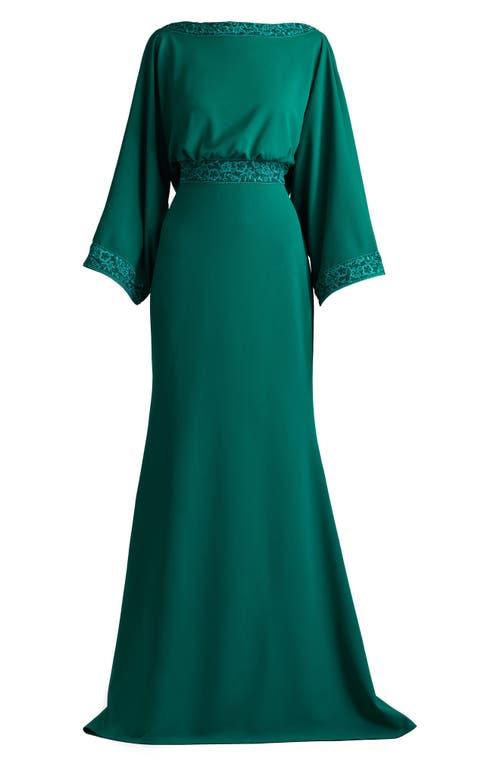Tadashi Shoji Drape Back Crepe Long Sleeve Gown in Green | Lyst